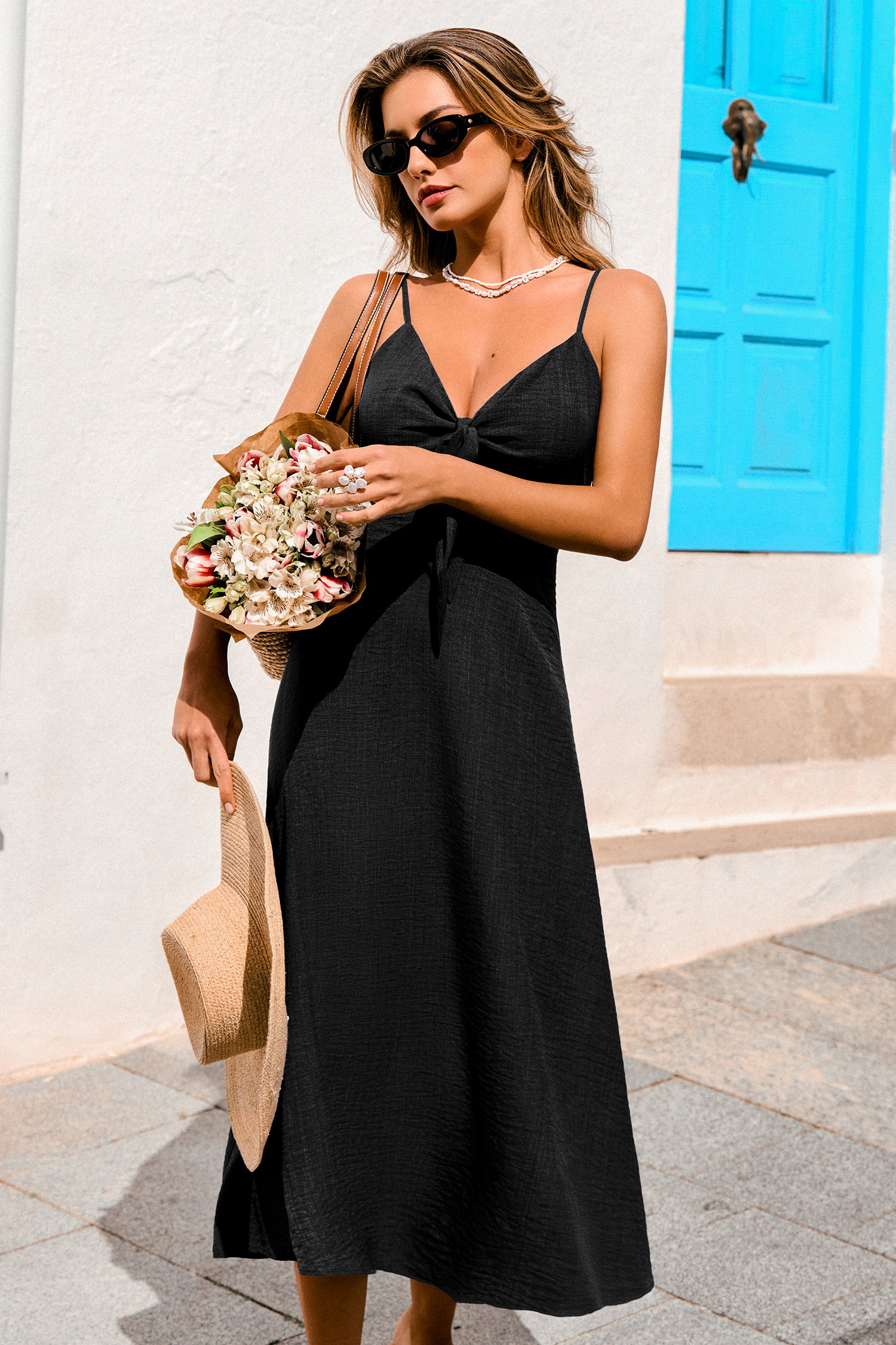 Abito lungo nero da pomeriggio al molo