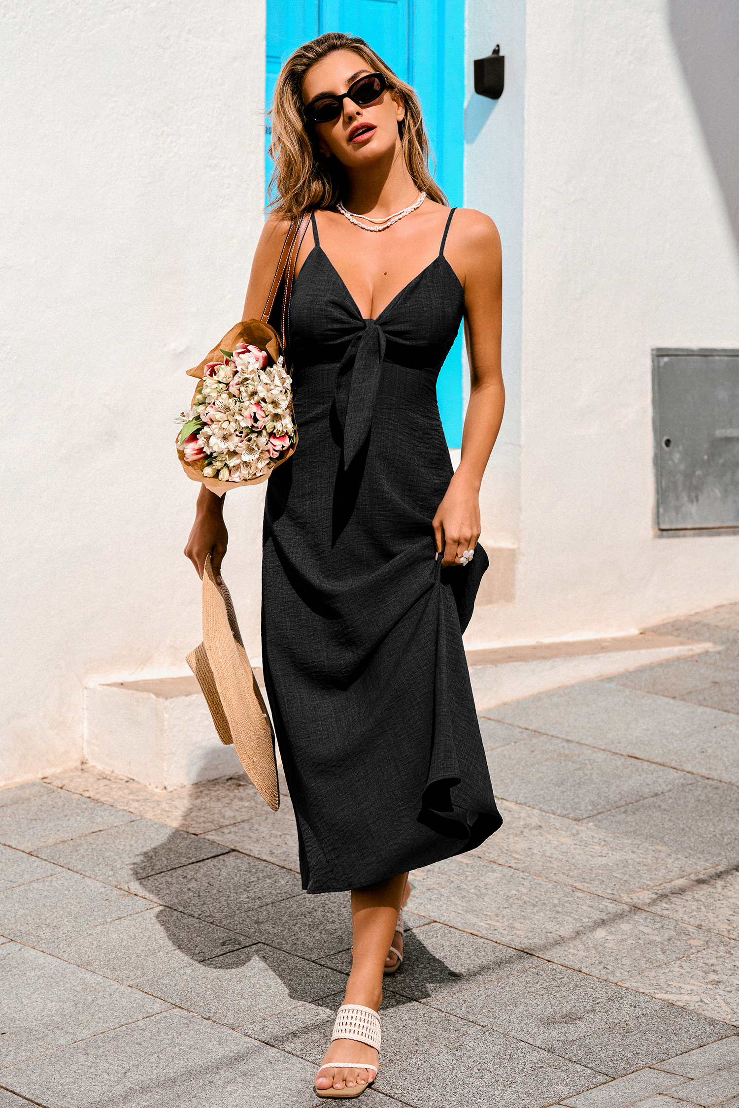 Abito lungo nero da pomeriggio al molo