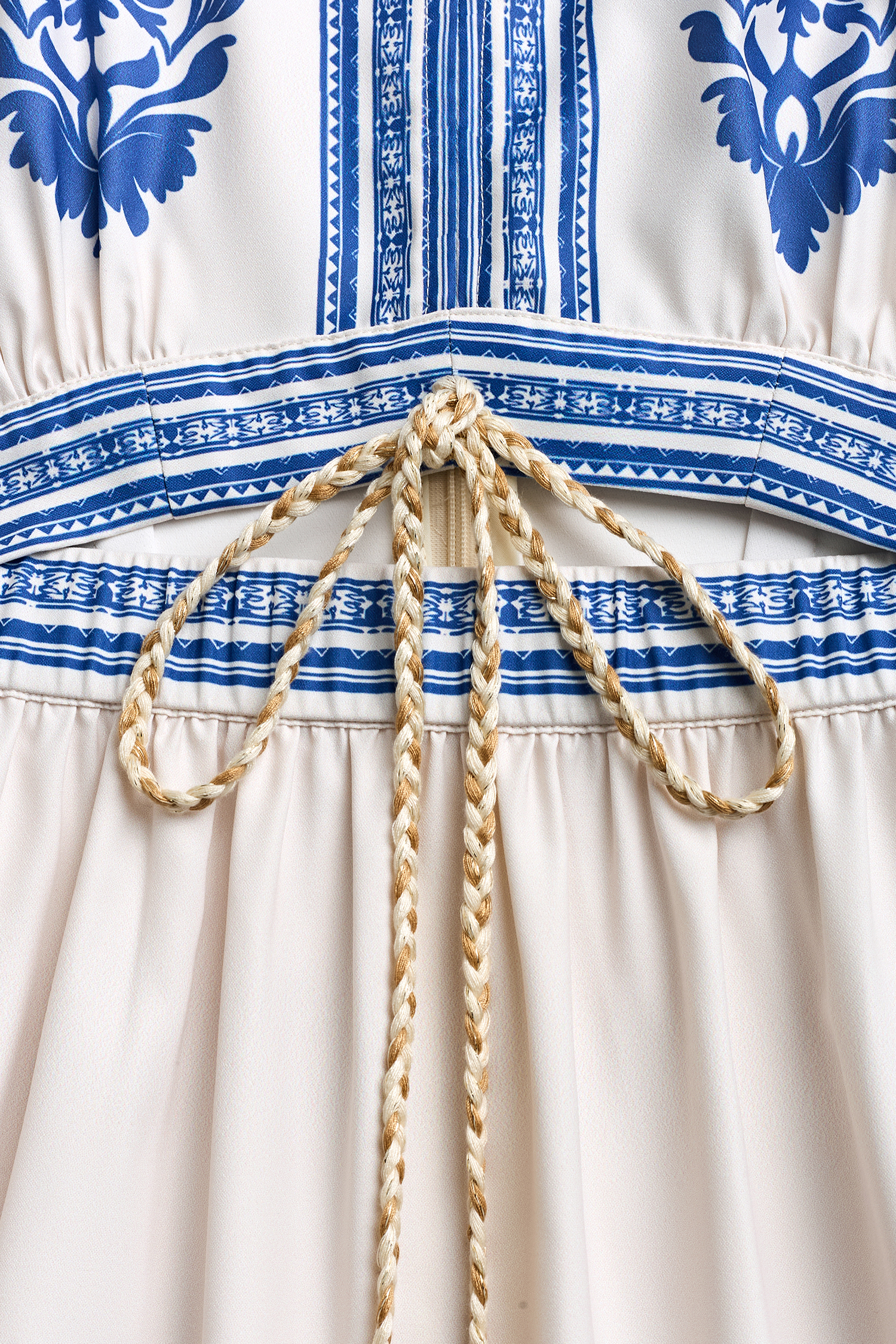 Blau-Weißes Boho Hoher Ausschnitt Maxi-Strandkleid