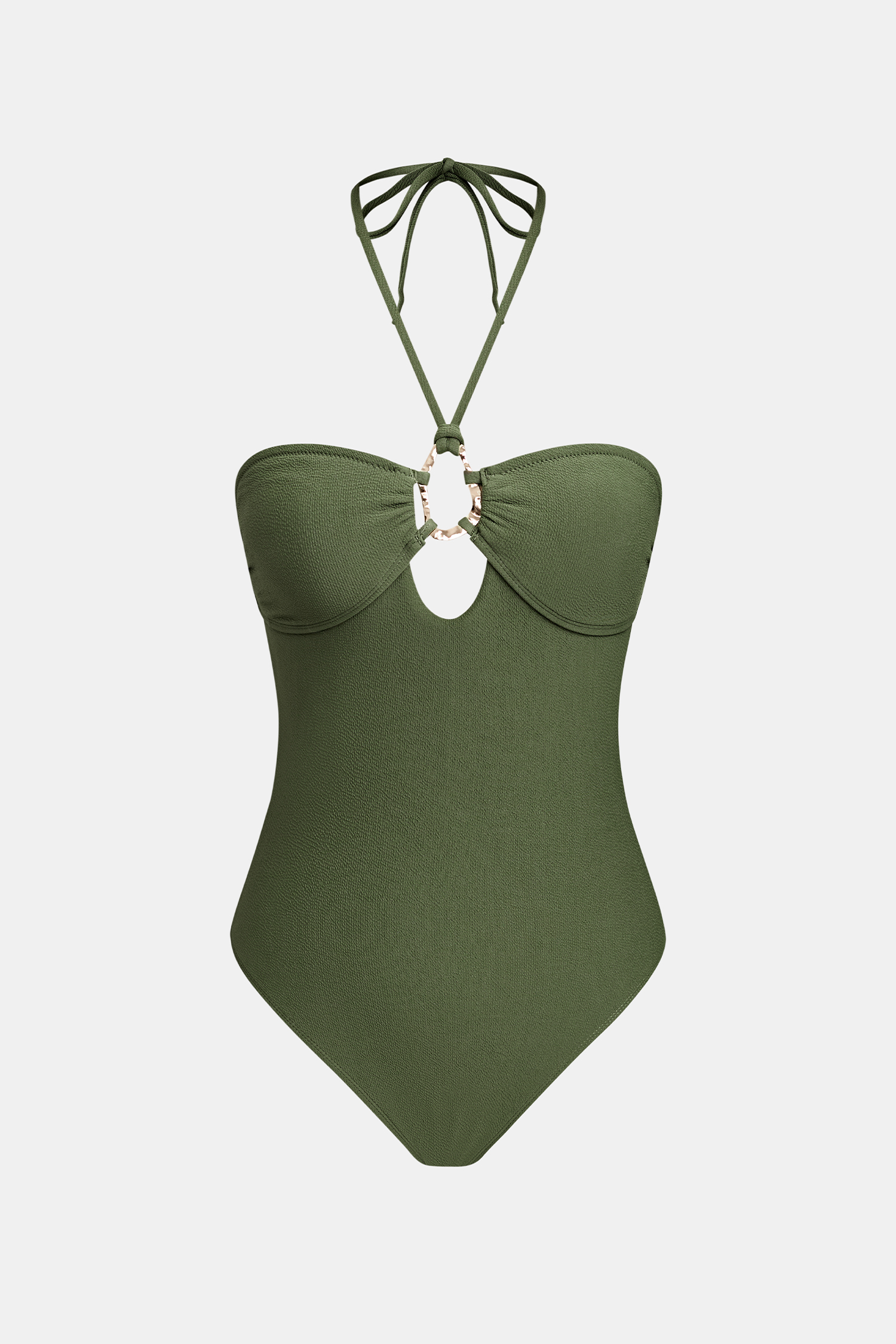 Olivgrüner Neckholder-Badeanzug