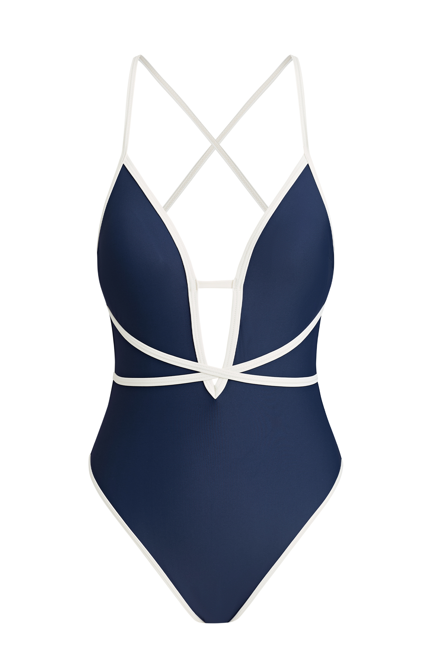 Marineblauer Neckholder-Badeanzug mit Bindeband am Rücken