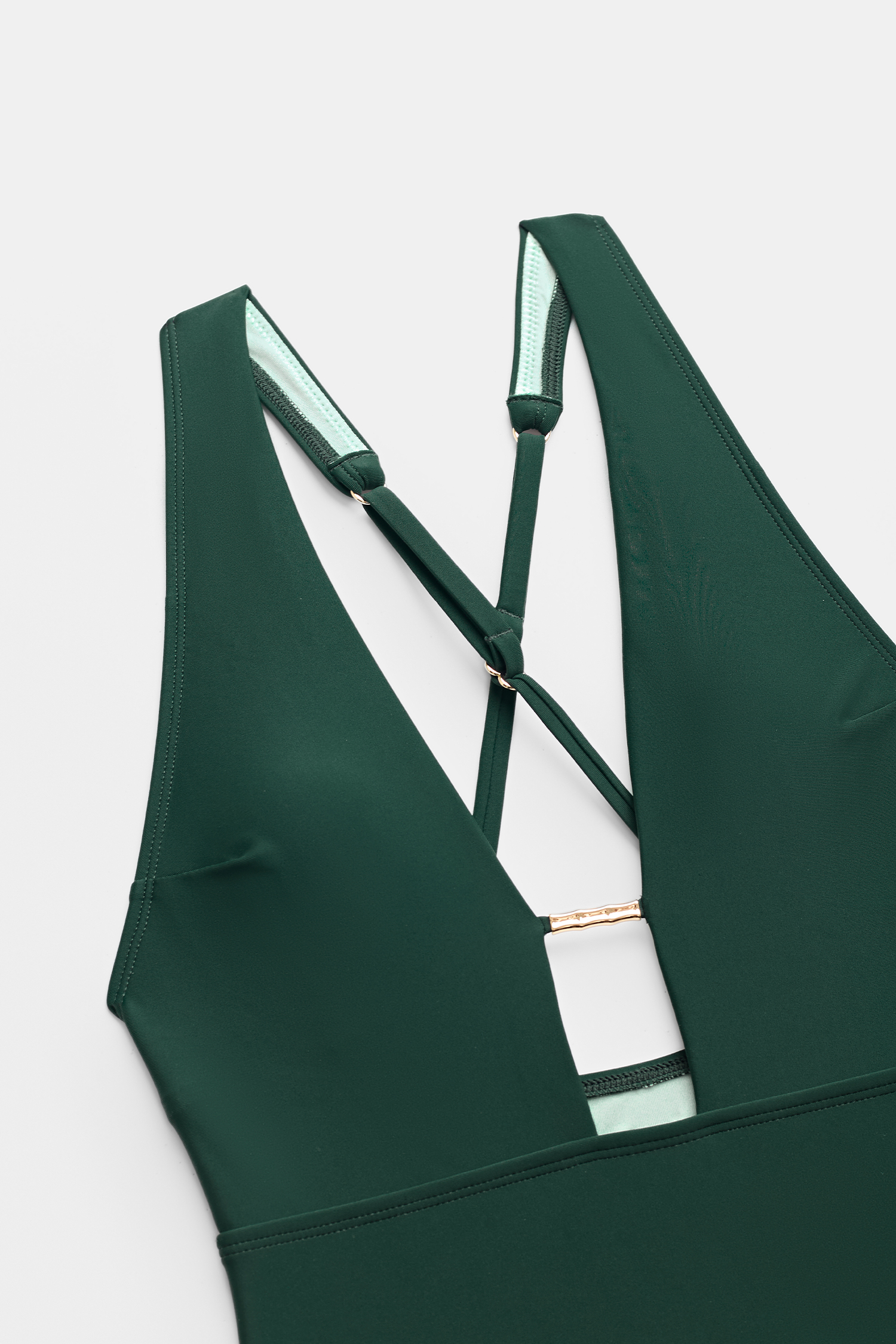 Grüner Tiefer Ausschnitt Crossback Badeanzug