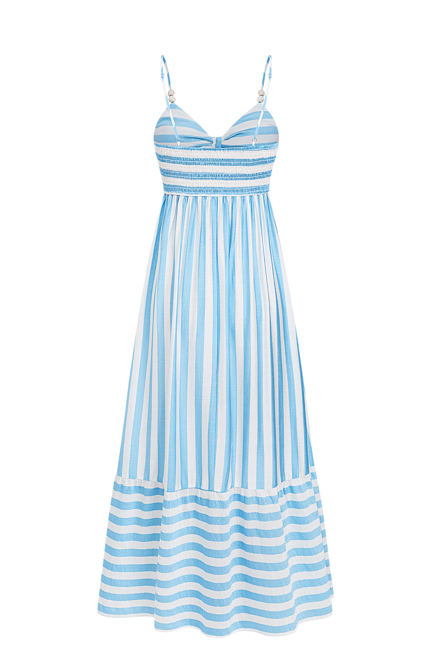 Blaues Gestreiftes Midi-Strandkleid