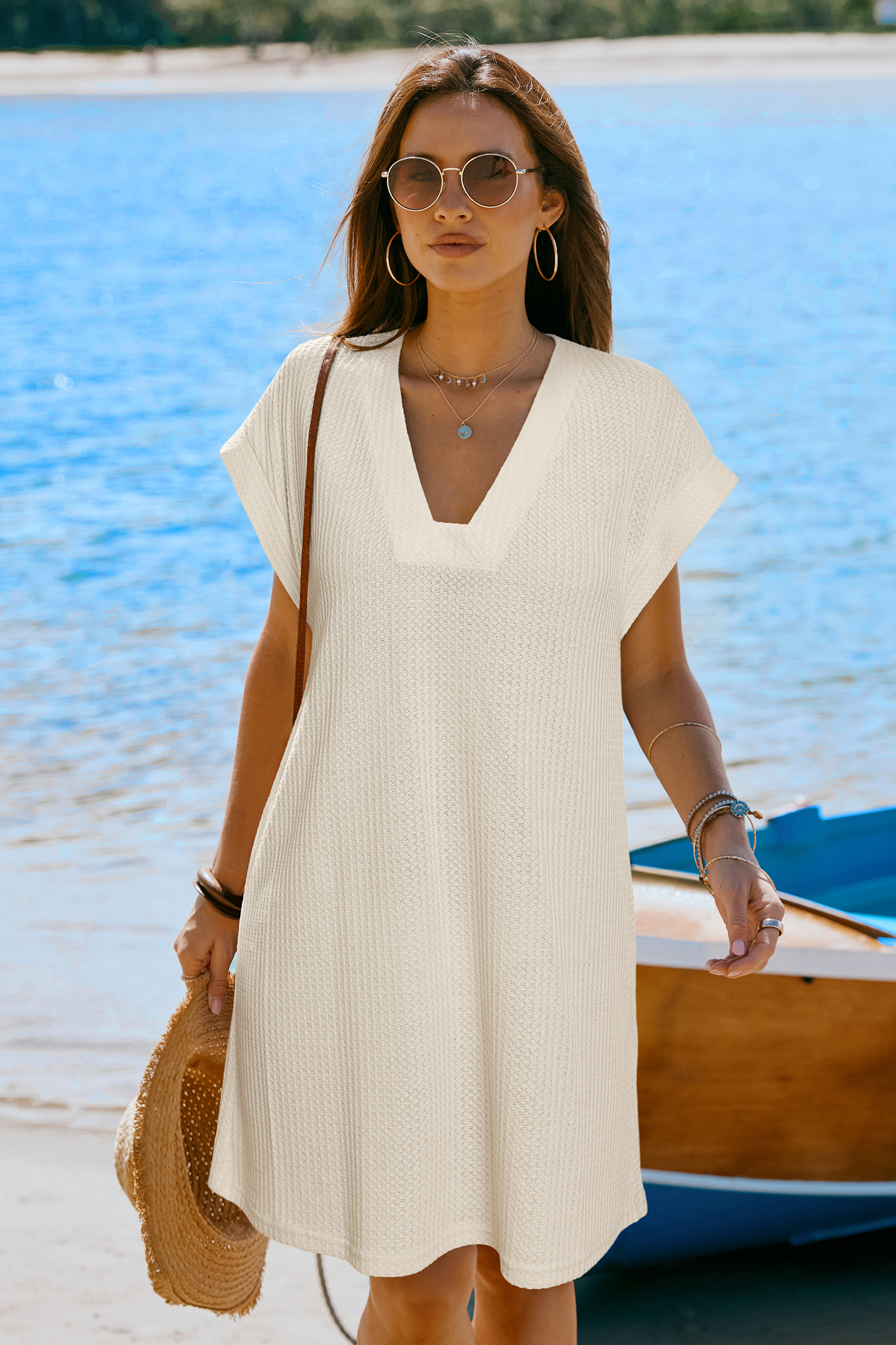 Sunday Morning Cream Cover-Up Mini Dress
