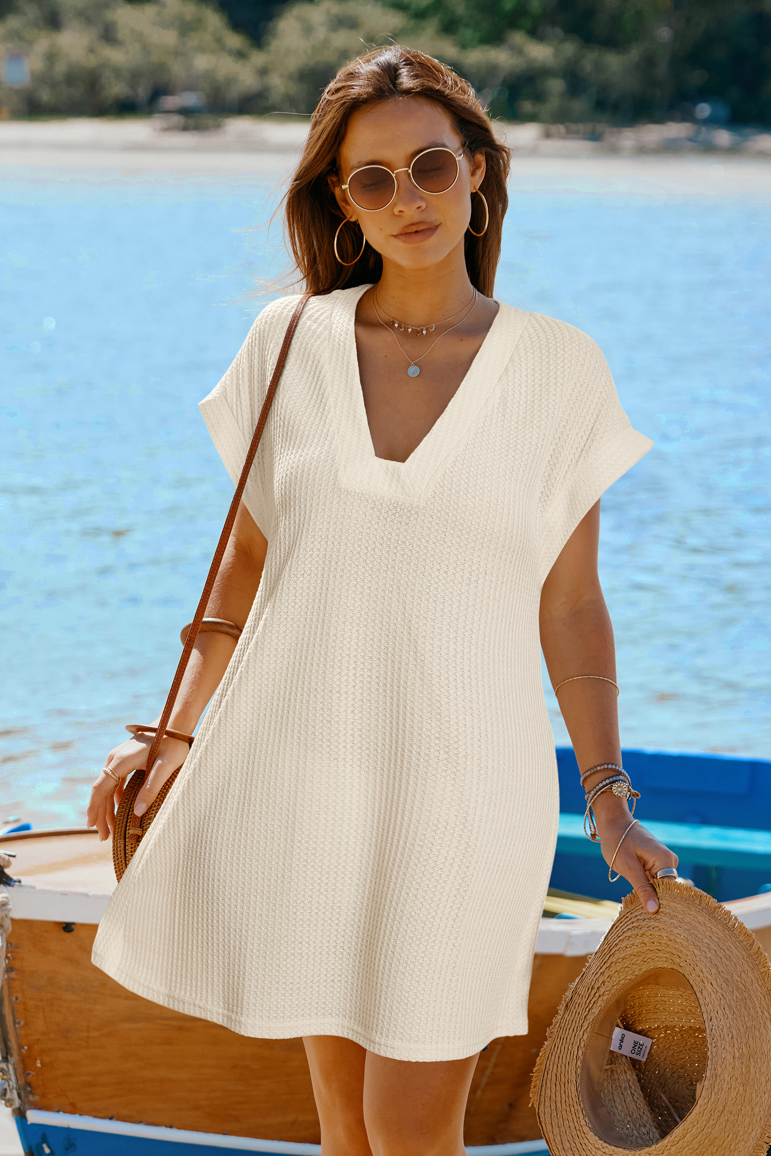 Sunday Morning Cream Cover-Up Mini Dress