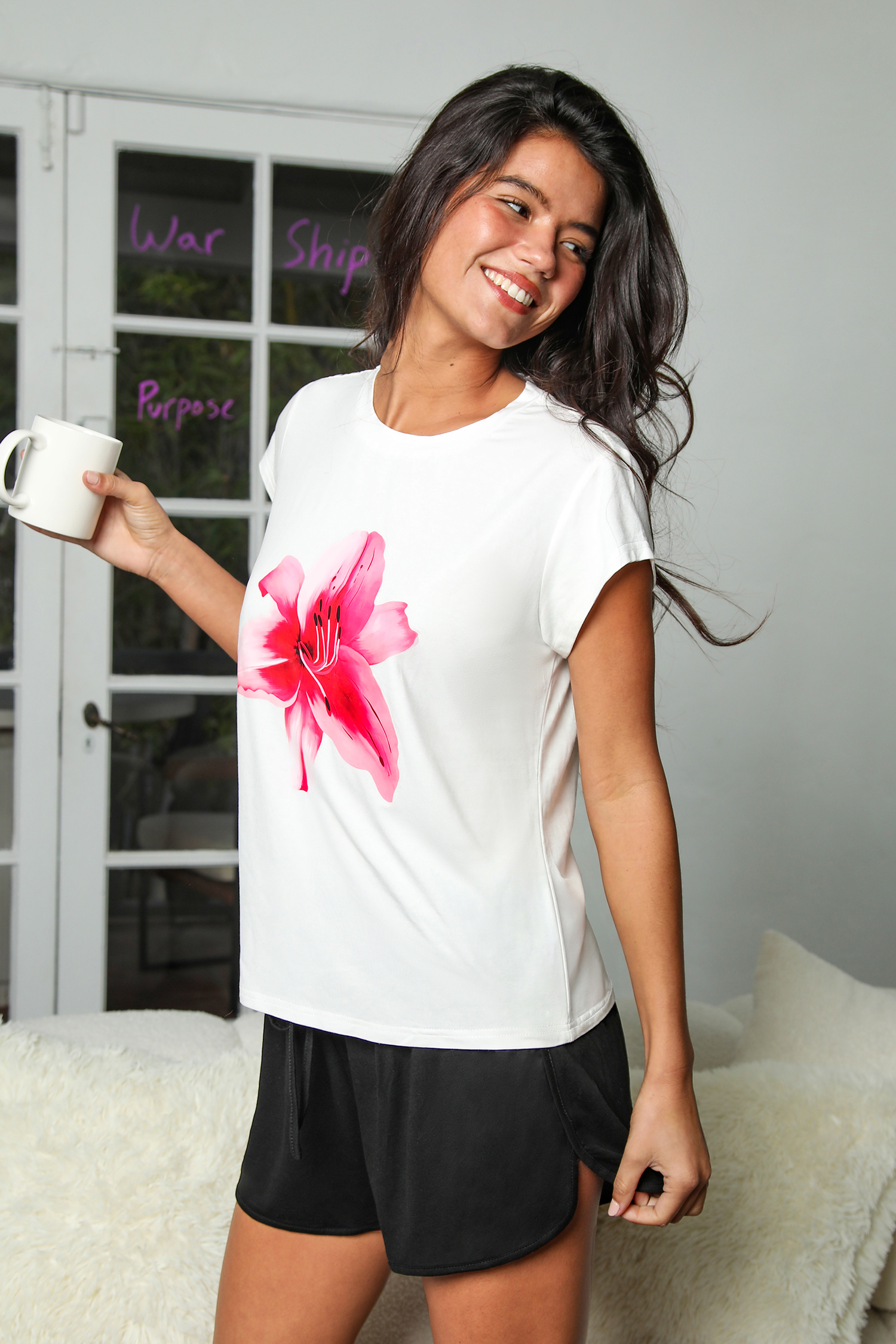 Kurzarm Pyjama-Set mit Blumenmuster