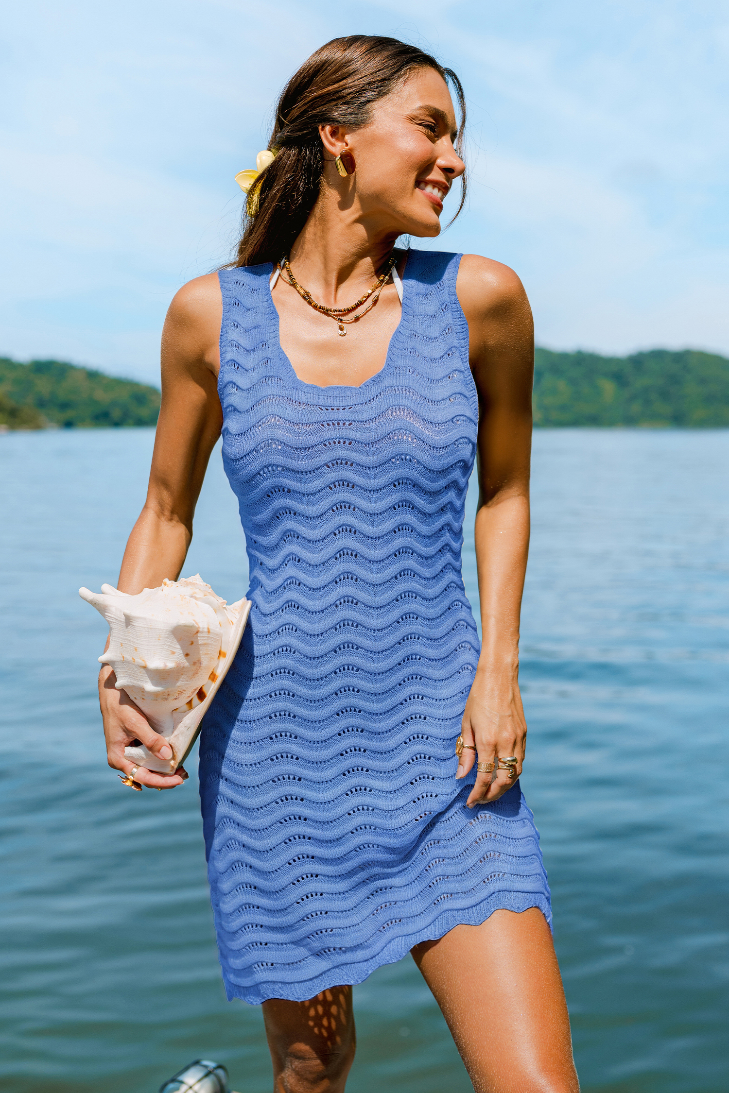 Sandy Waves Blue Cover-Up Mini Dress