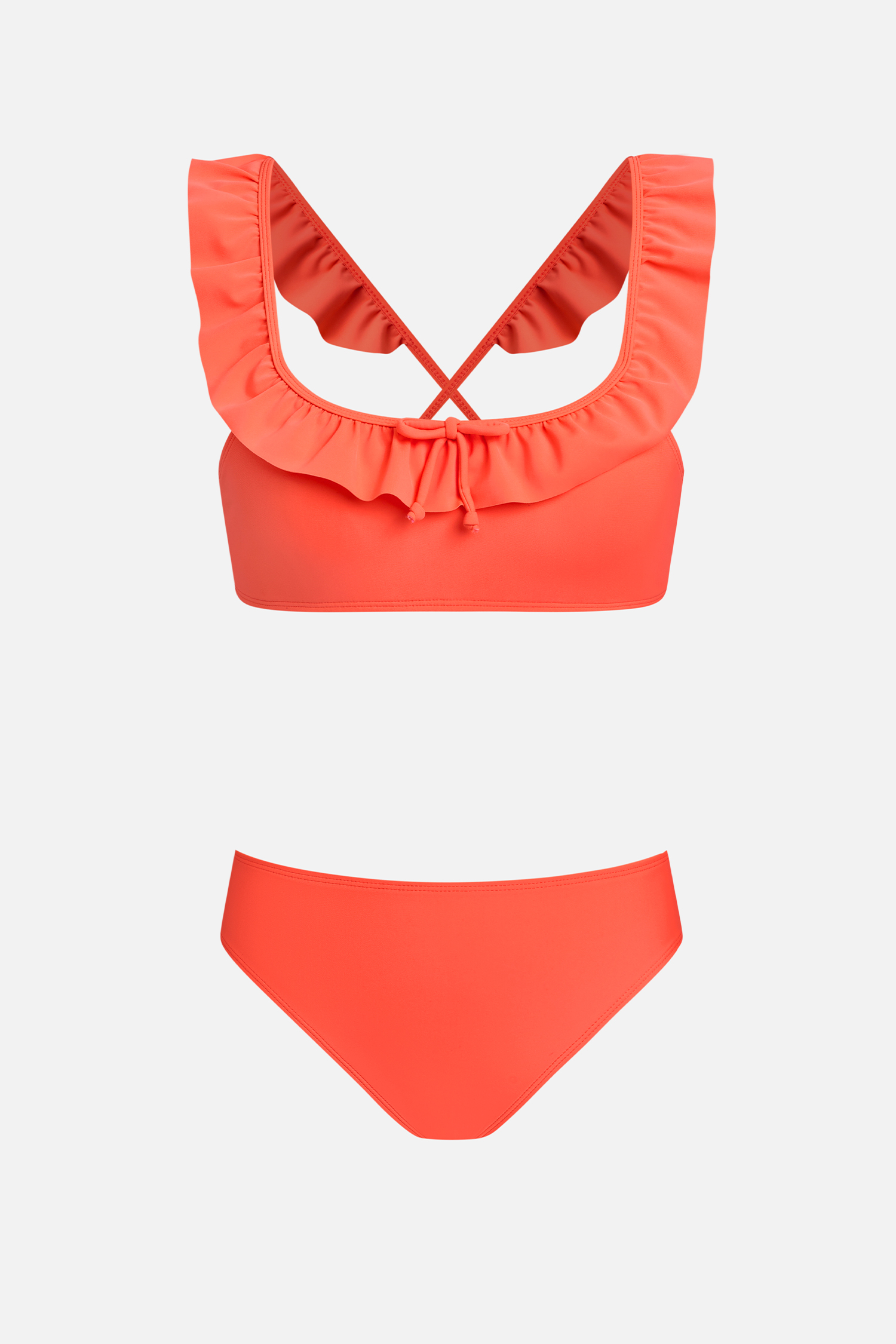 Kirschrotes Mädchen-Bikini-Set mit Rundhalsausschnitt und Rüschen