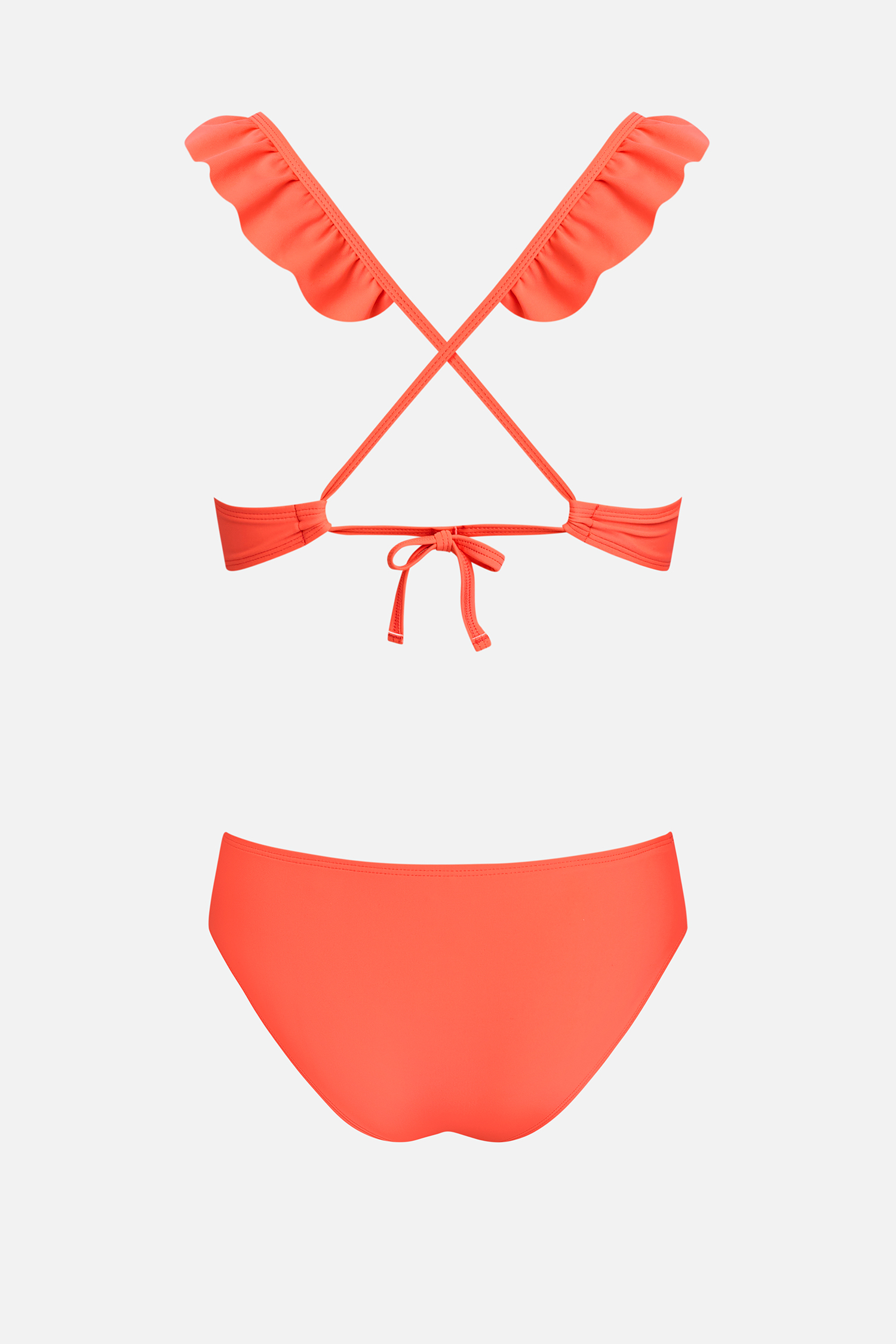Kirschrotes Mädchen-Bikini-Set mit Rundhalsausschnitt und Rüschen