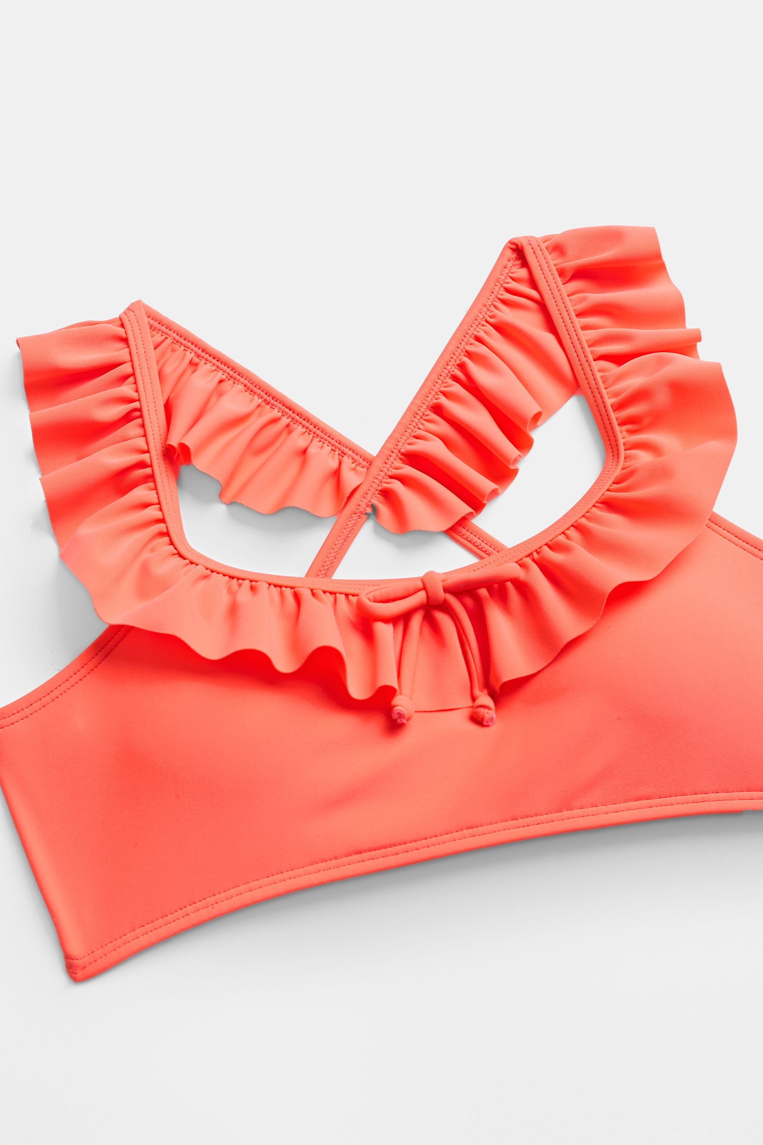 Kirschrotes Mädchen-Bikini-Set mit Rundhalsausschnitt und Rüschen