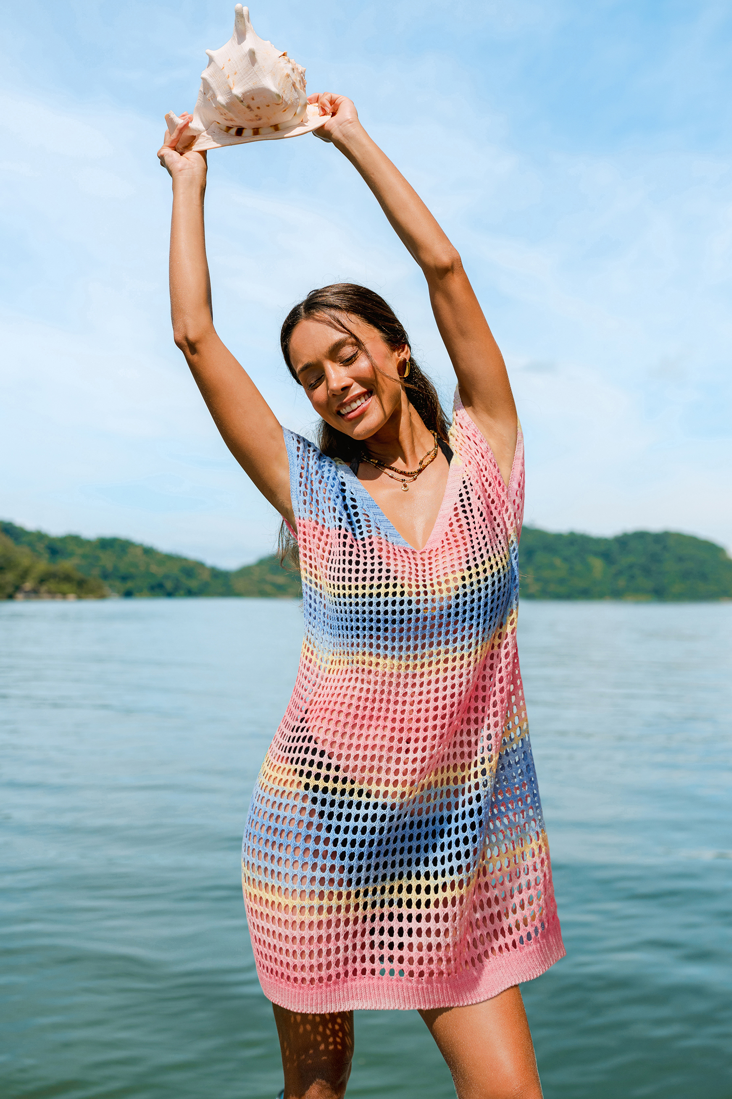 Color Spectrum Striped Cover-Up Mini Dress