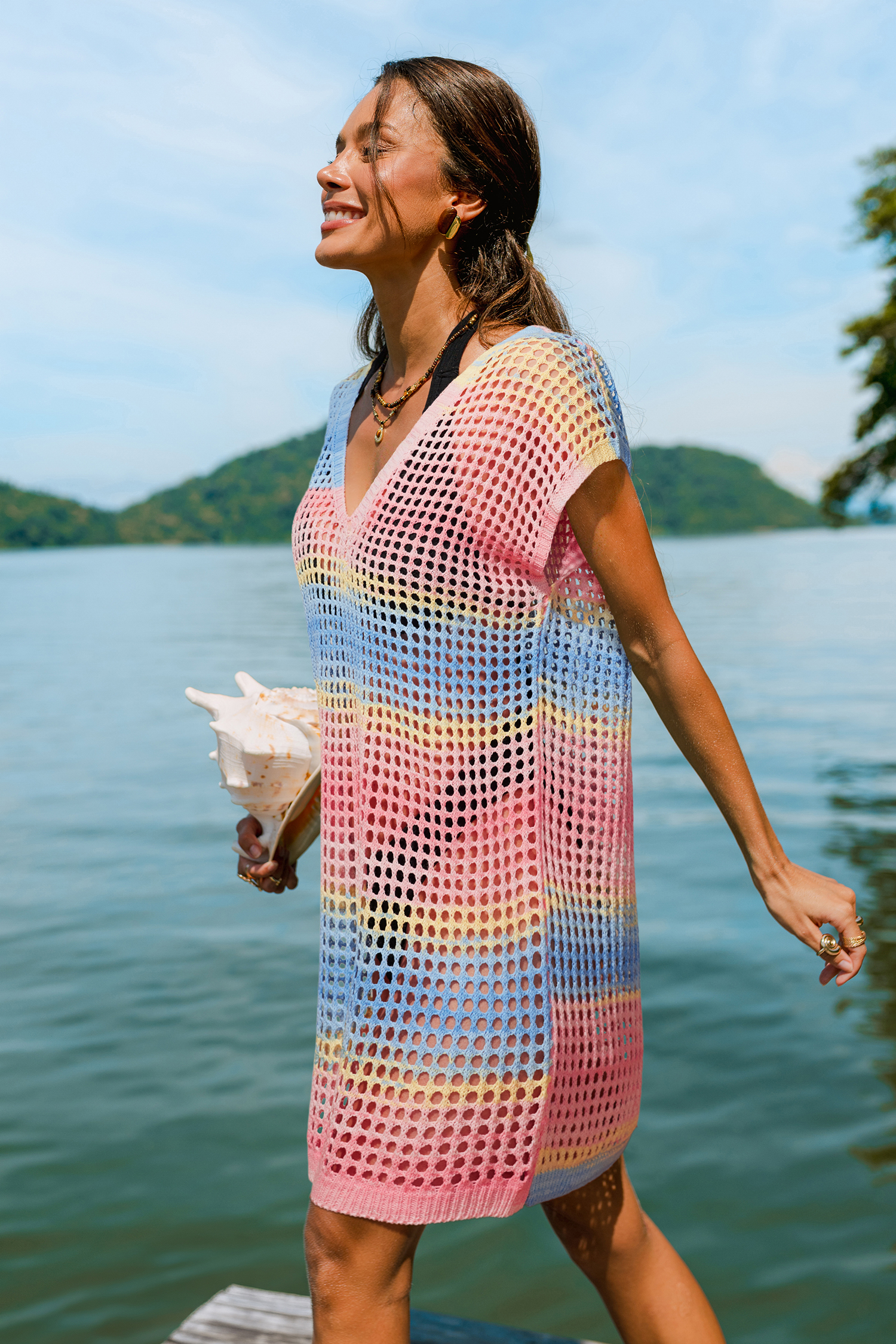 Color Spectrum Striped Cover-Up Mini Dress
