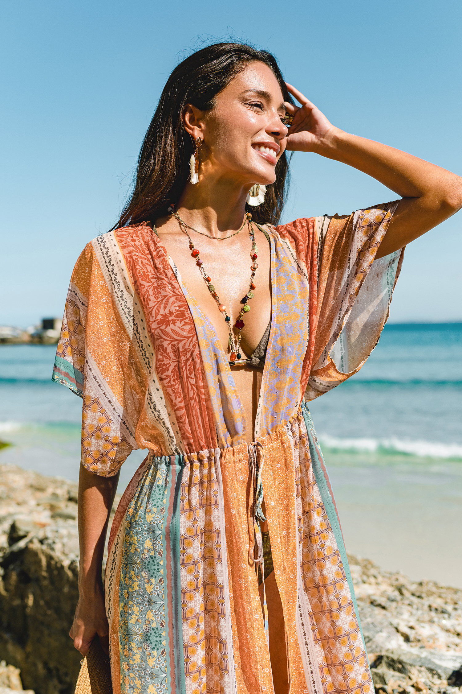 Coastal Life Patchwork Cover-Up Kimono