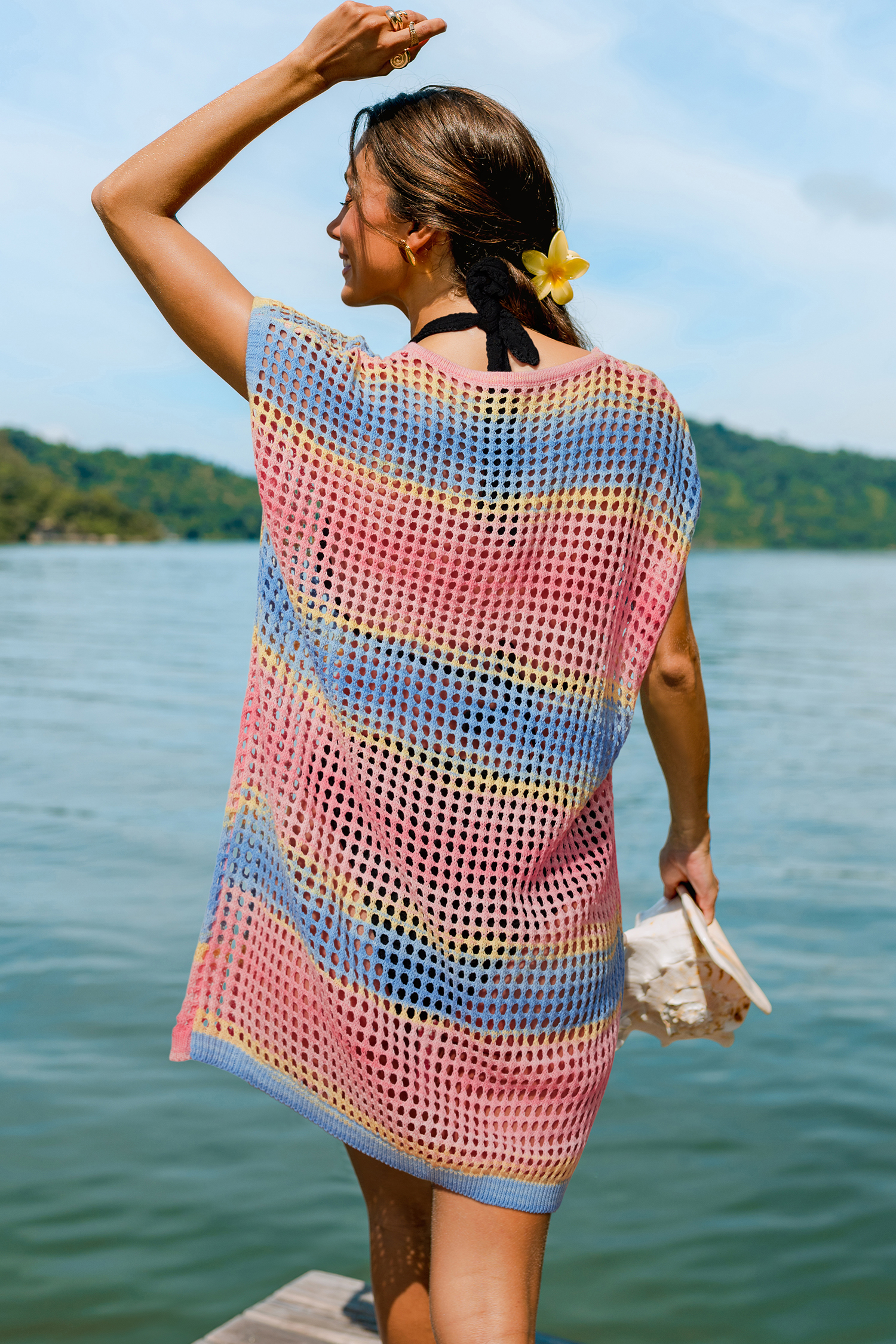 Color Spectrum Striped Cover-Up Mini Dress
