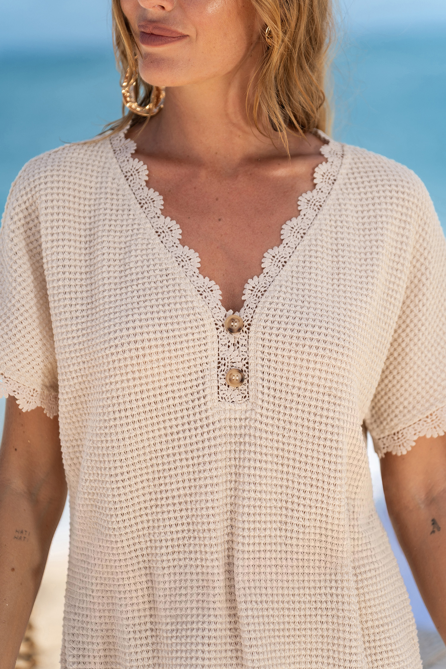 Dreamy Tides Beige Cover-Up Mini Dress