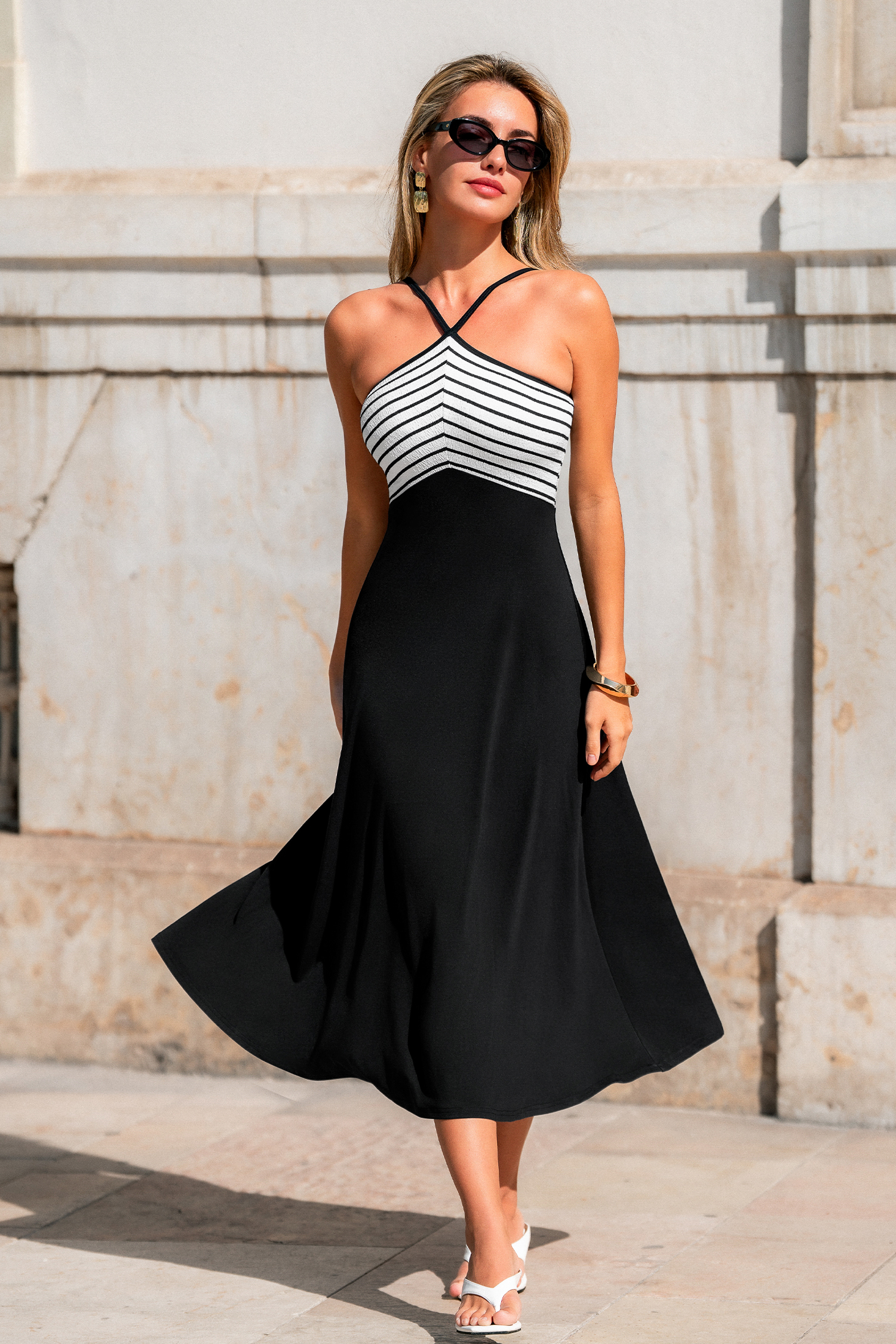 Palm Read Striped Midi Dress