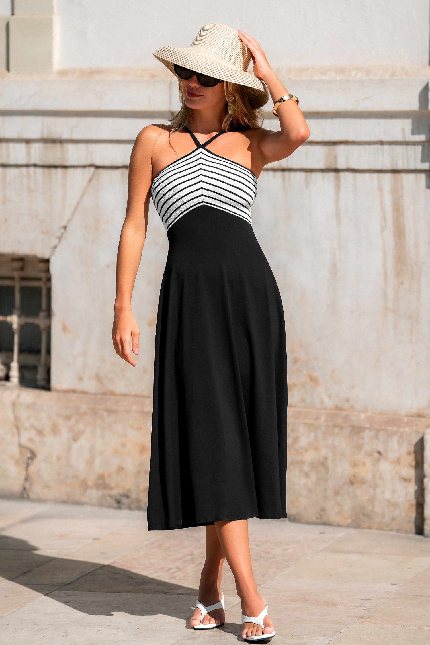 Palm Read Striped Midi Dress
