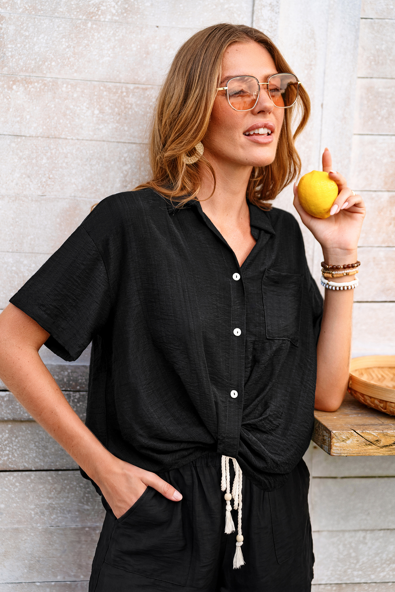 Short de plage noir taille élastique coupe ample