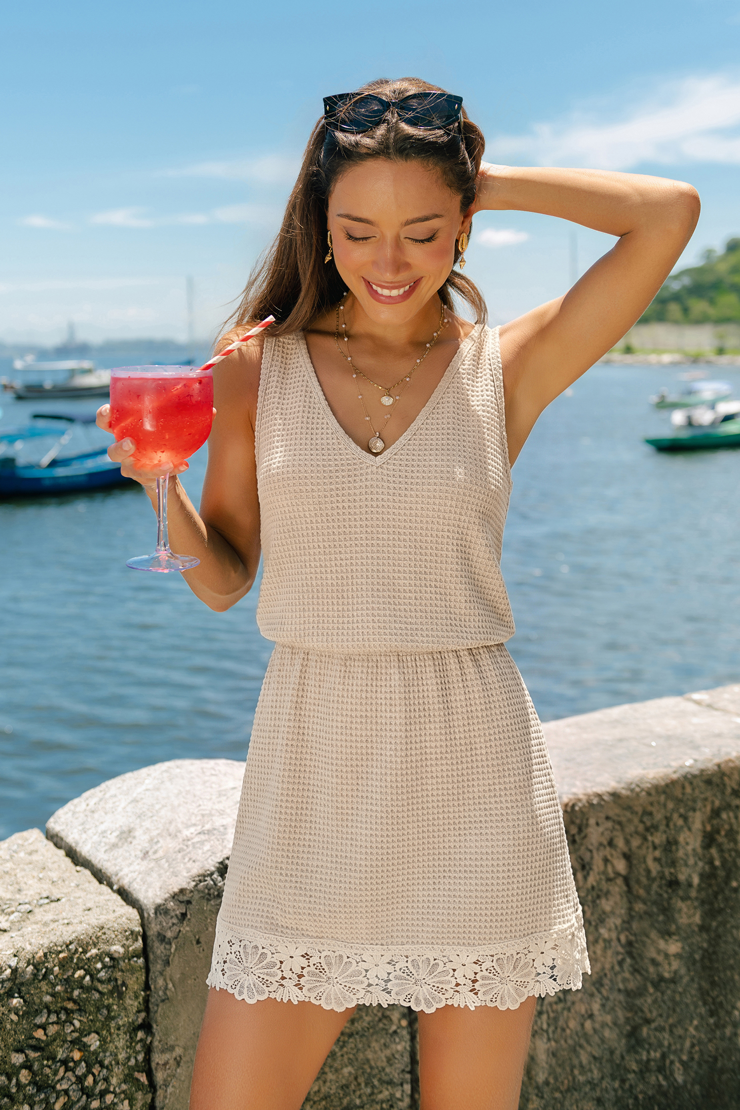 White Sand Beach Beige Cover-Up Mini Dress