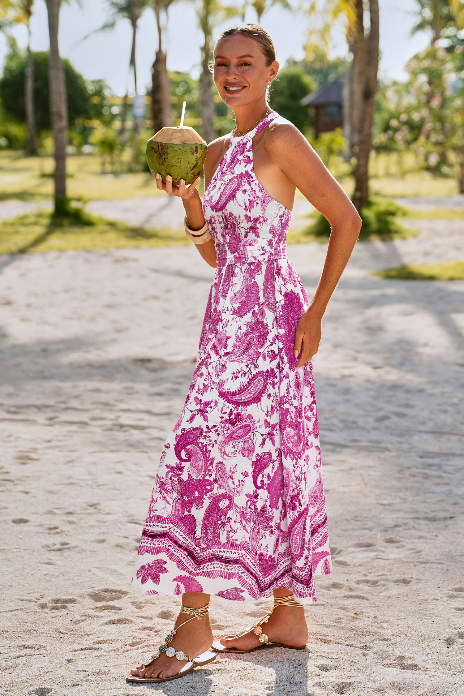 Abito lungo con stampa paisley completamente naturale