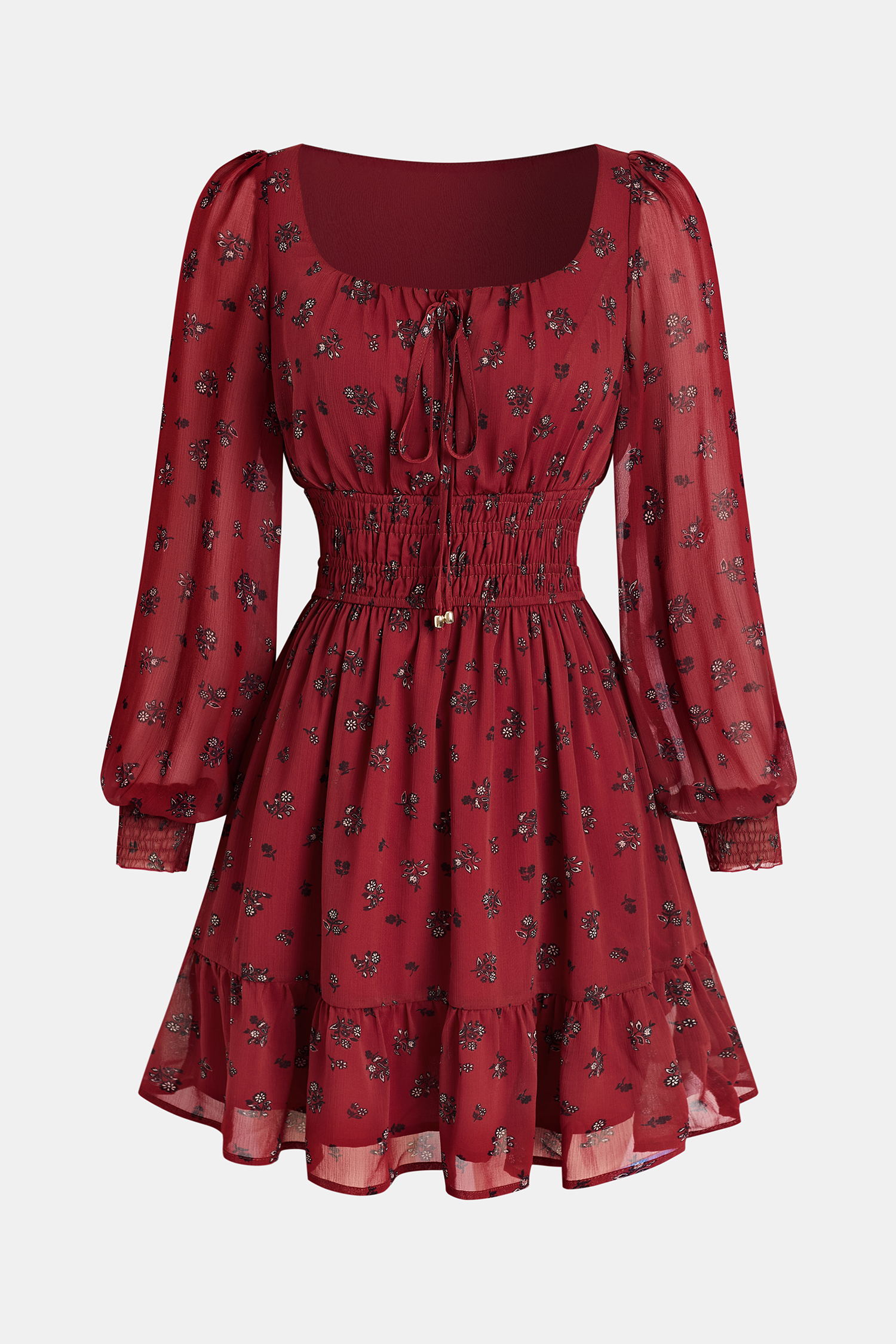 Robe courte manches longues taille élastique