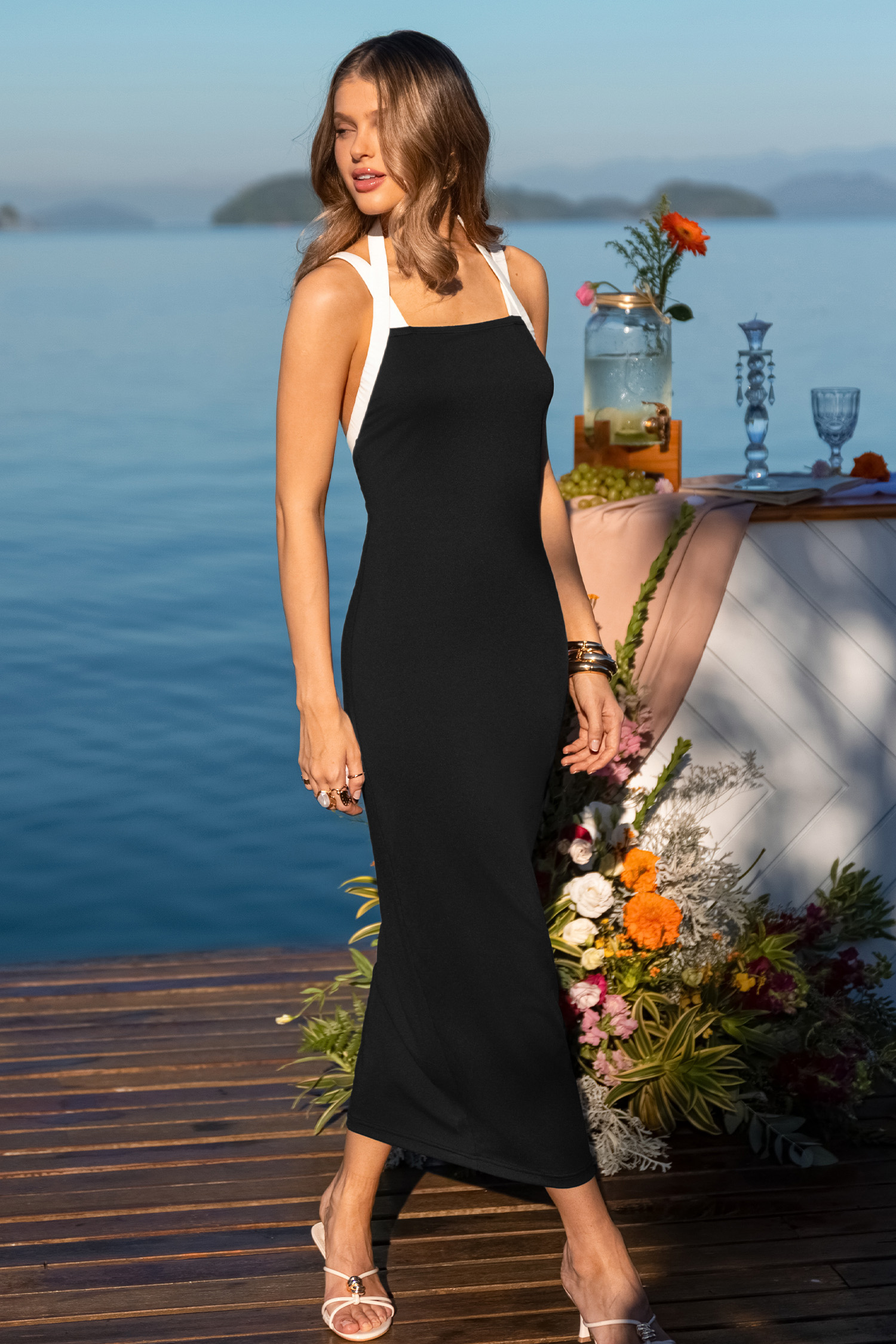 In Contrast Black Midi Dress