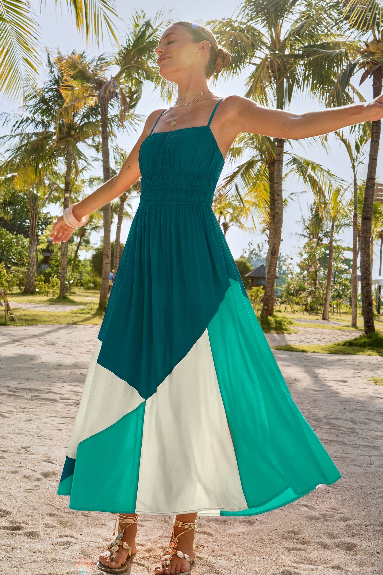 Sunny Honey Colorblock Maxi Jurk