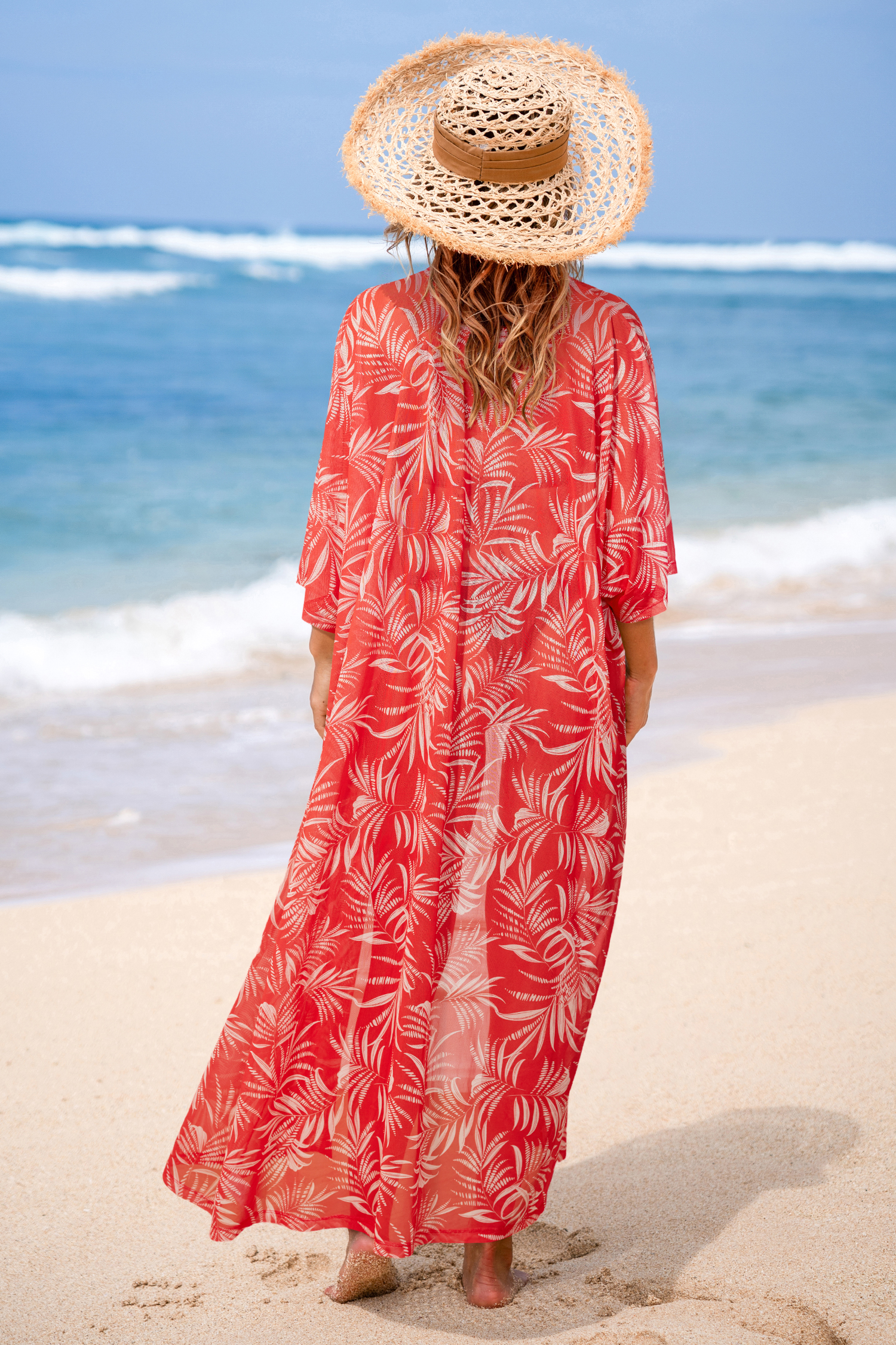 Charm Leaf Red Cover-Up Kimono