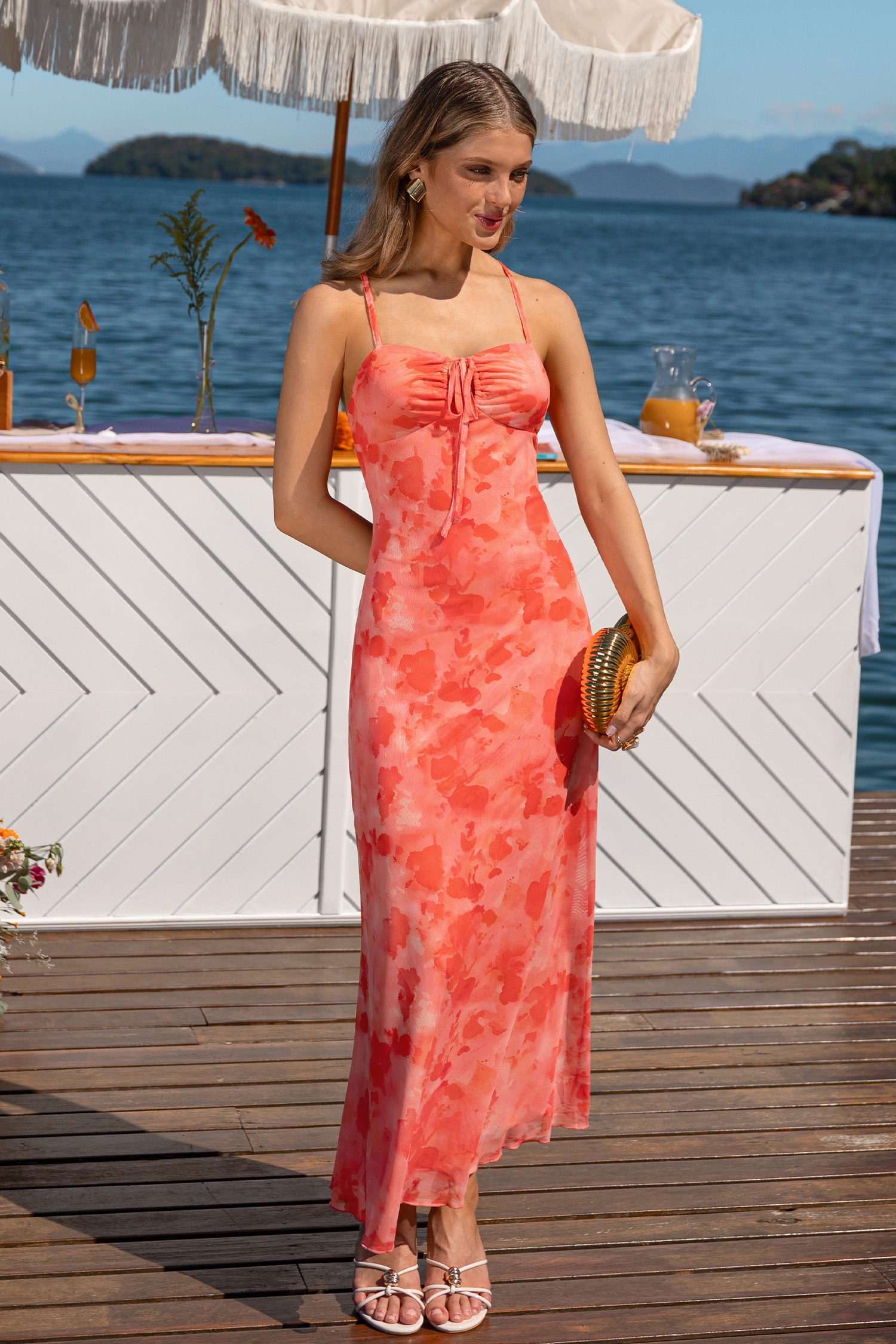 Tropische zomerse maxi-jurk met bloemenprint