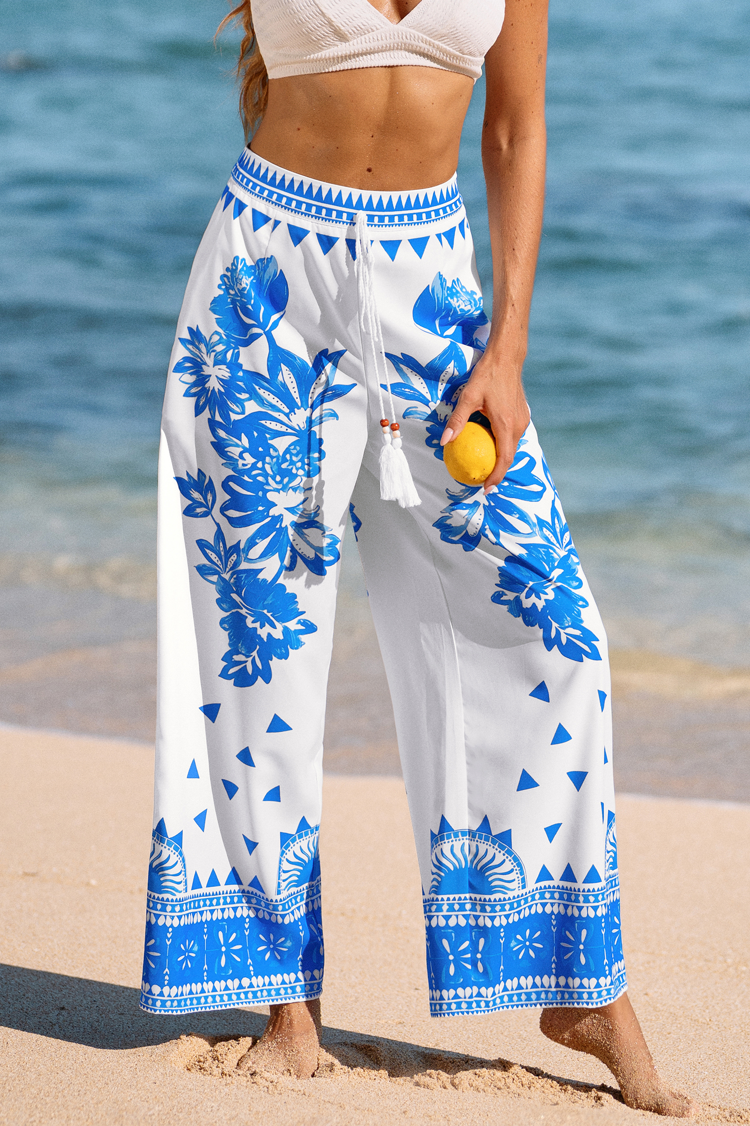 Pantalon fleuri élastique jambe large