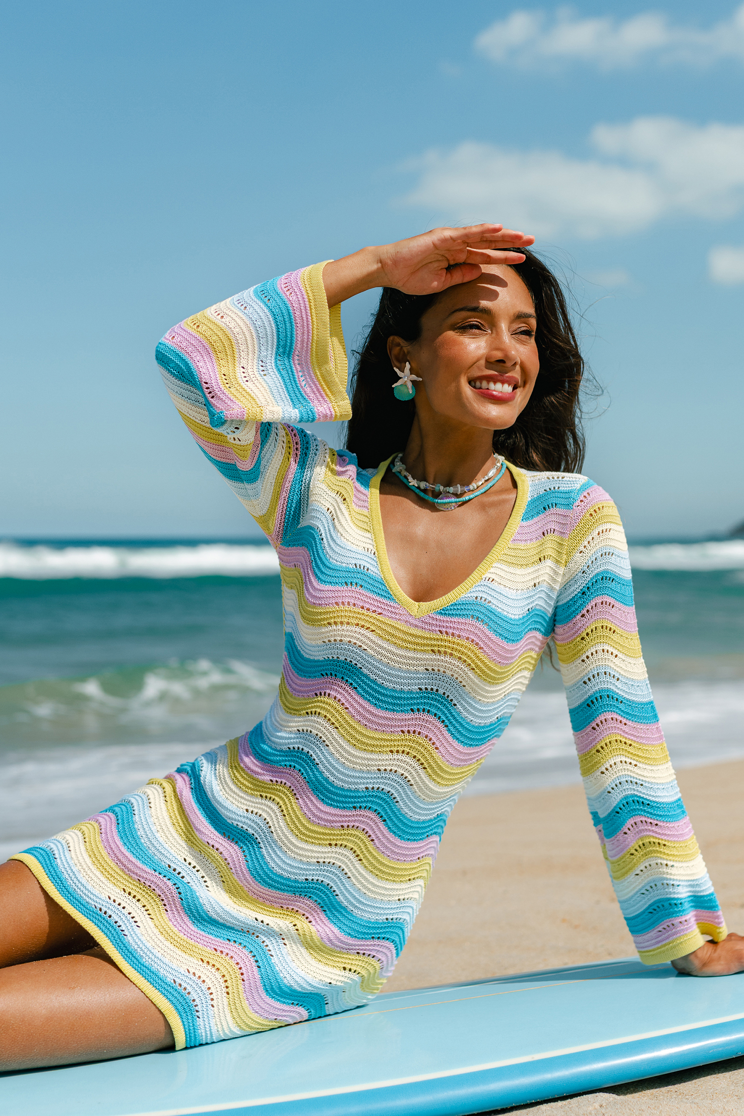 Gentle Tide Chevron Cover-Up Mini Dress