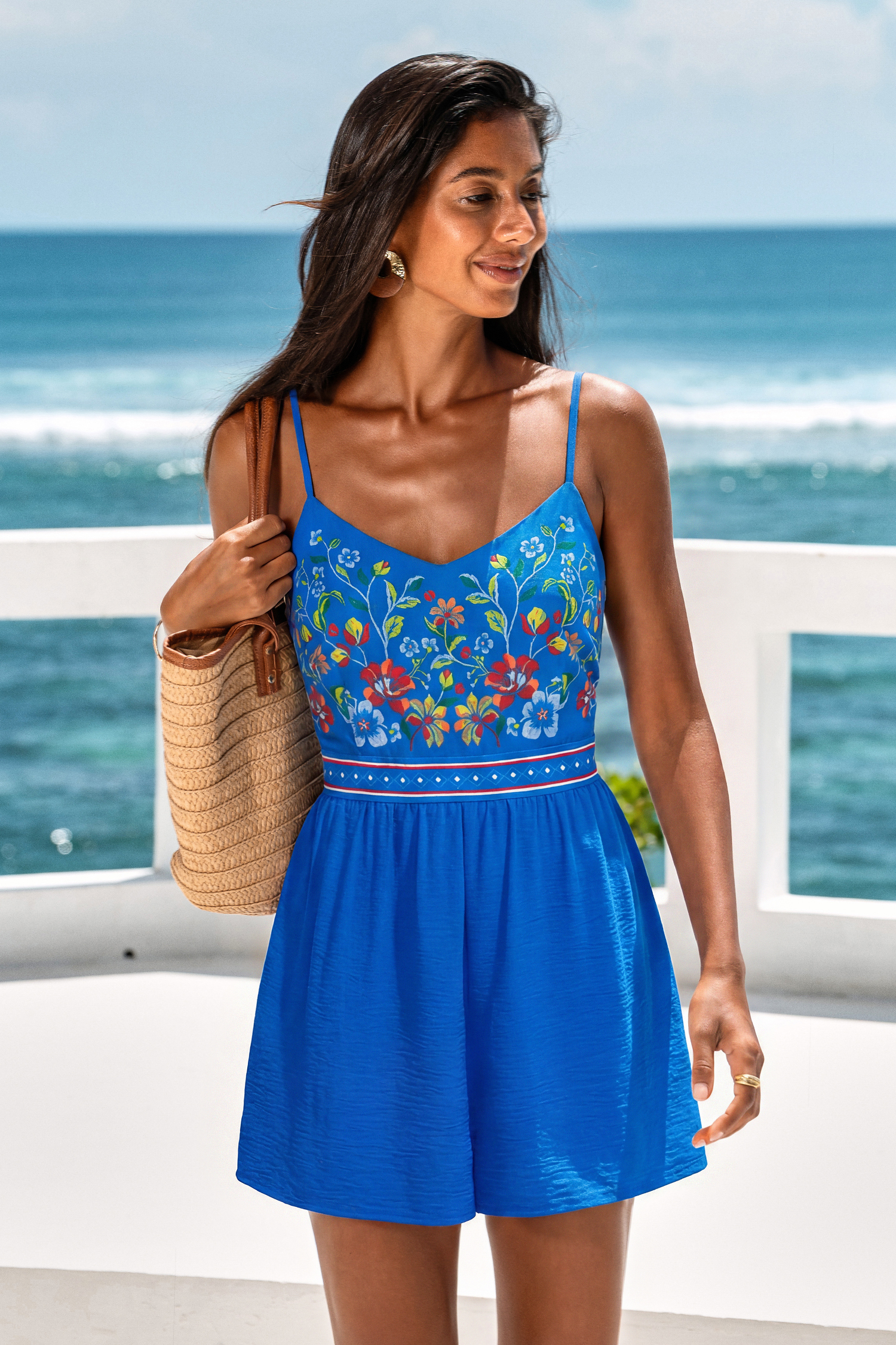 Azure Blossom Floral Romper