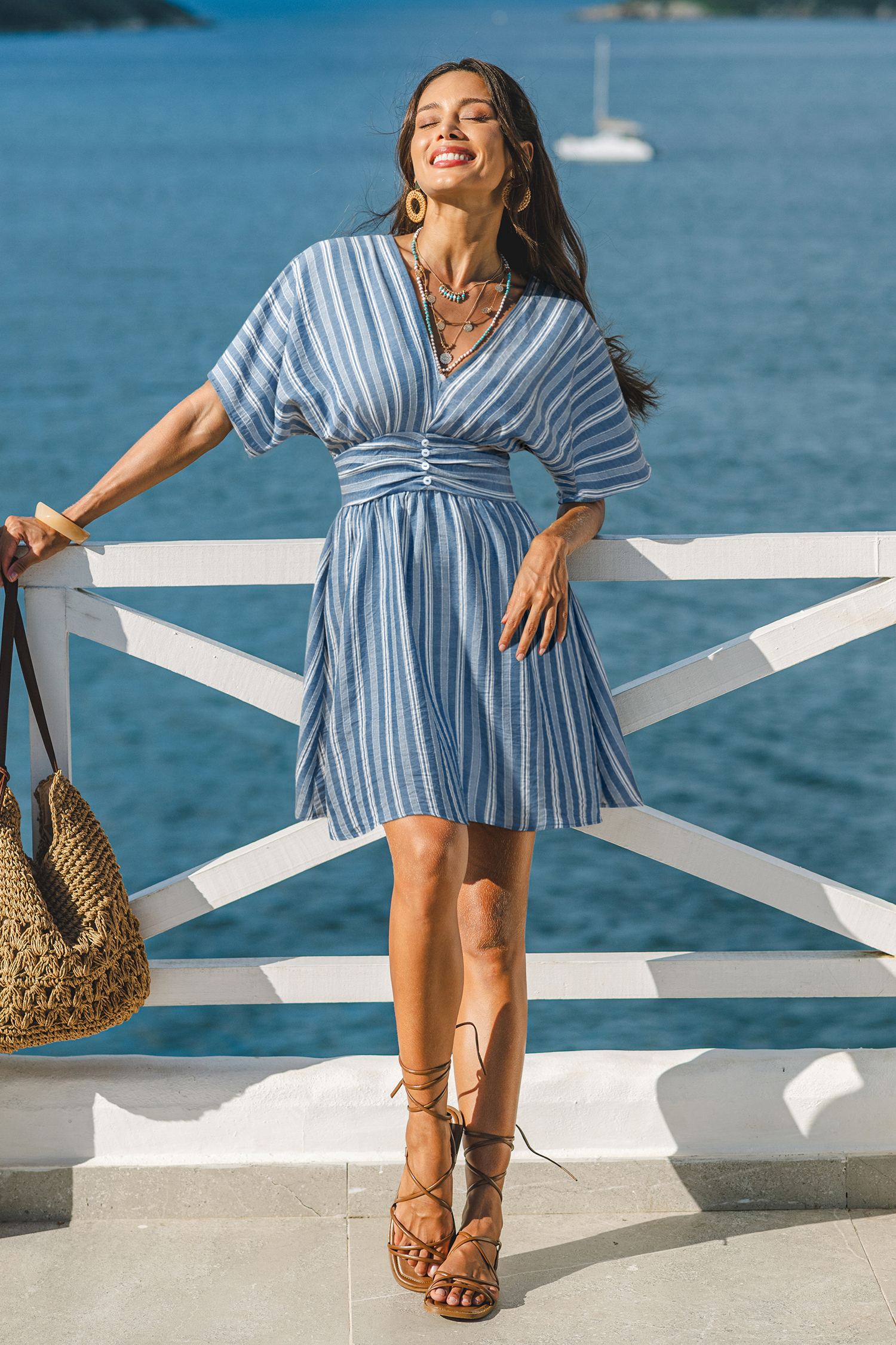 Fine Print Striped Mini Dress
