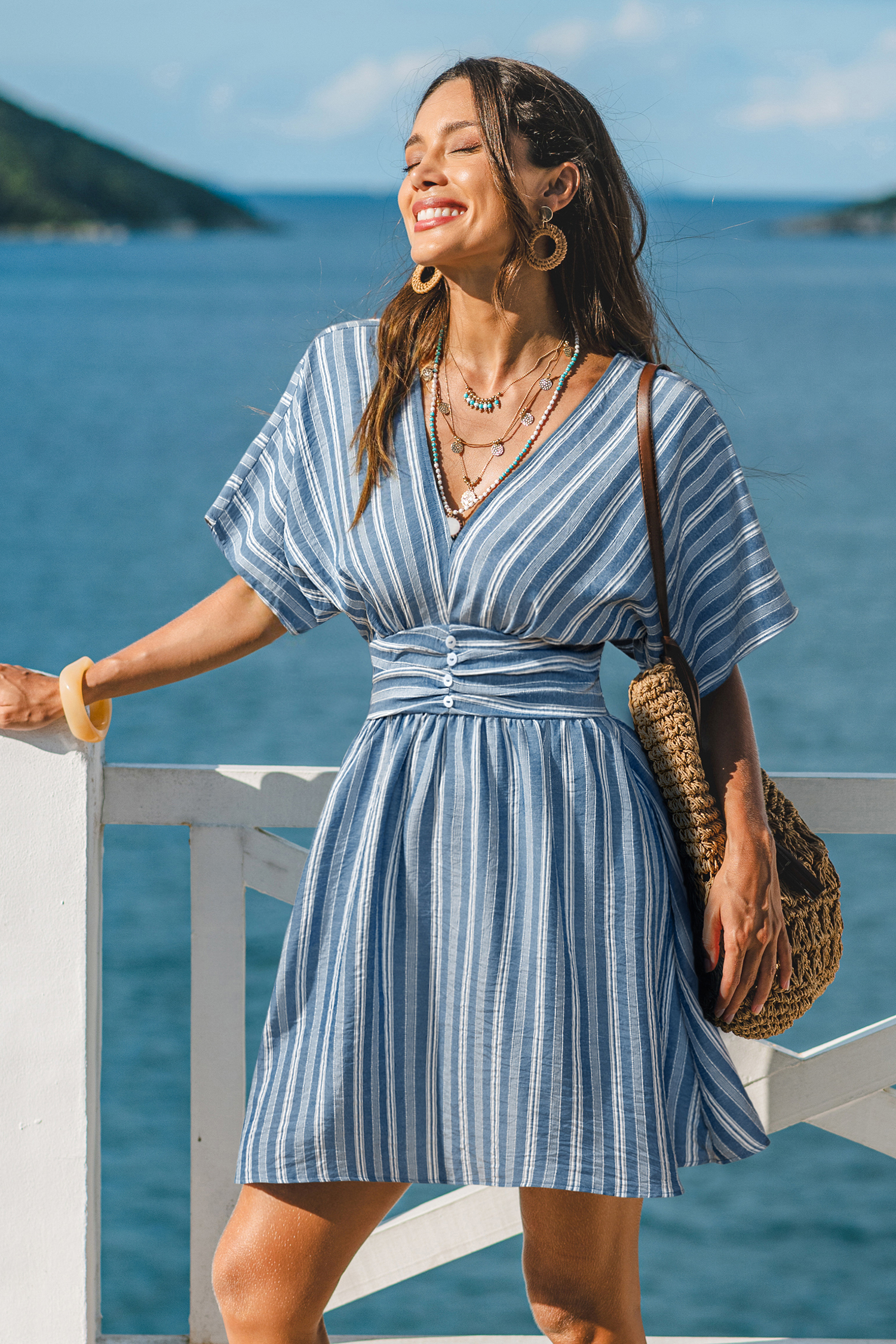 Fine Print Striped Mini Dress