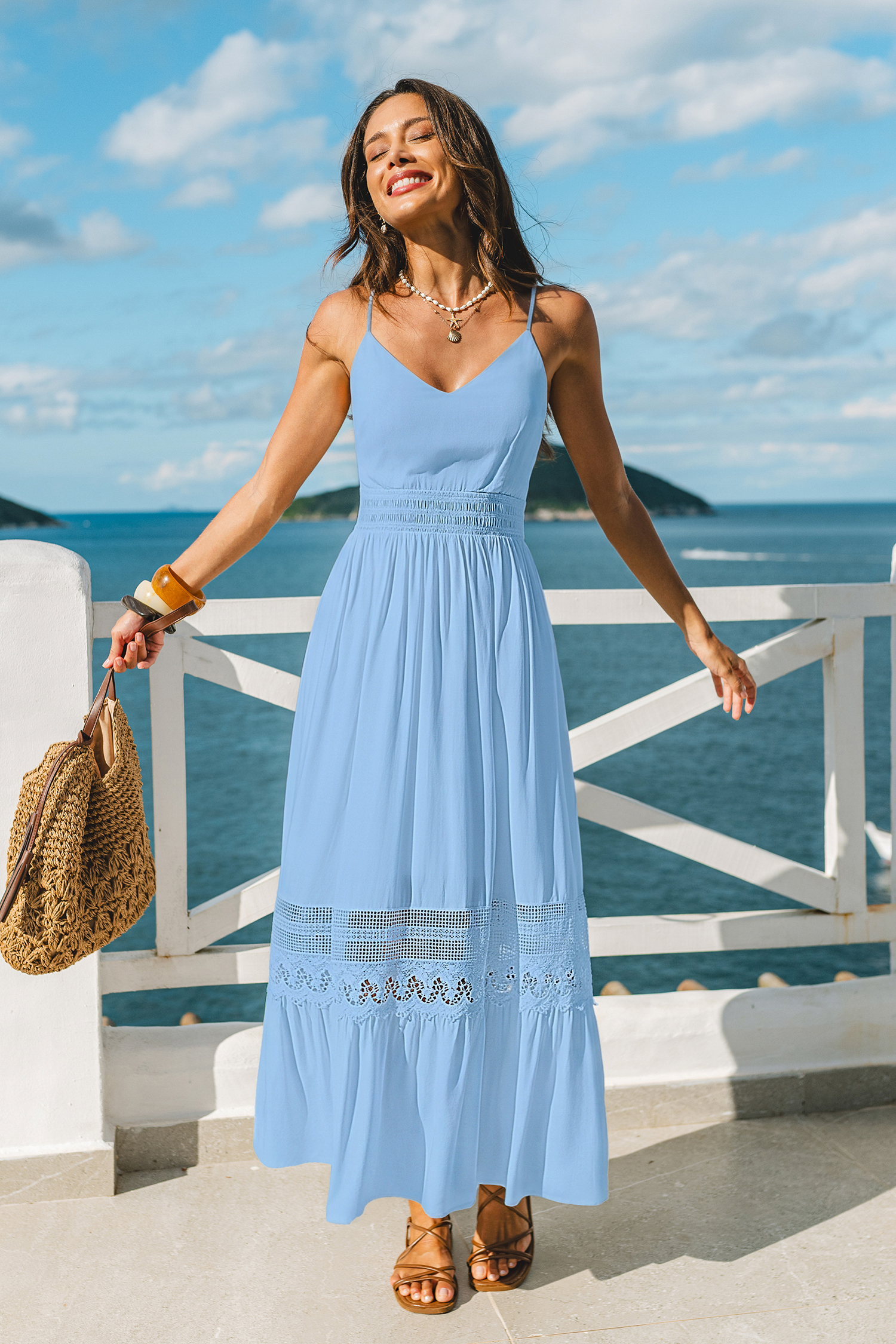 Impresionante vestido largo azul