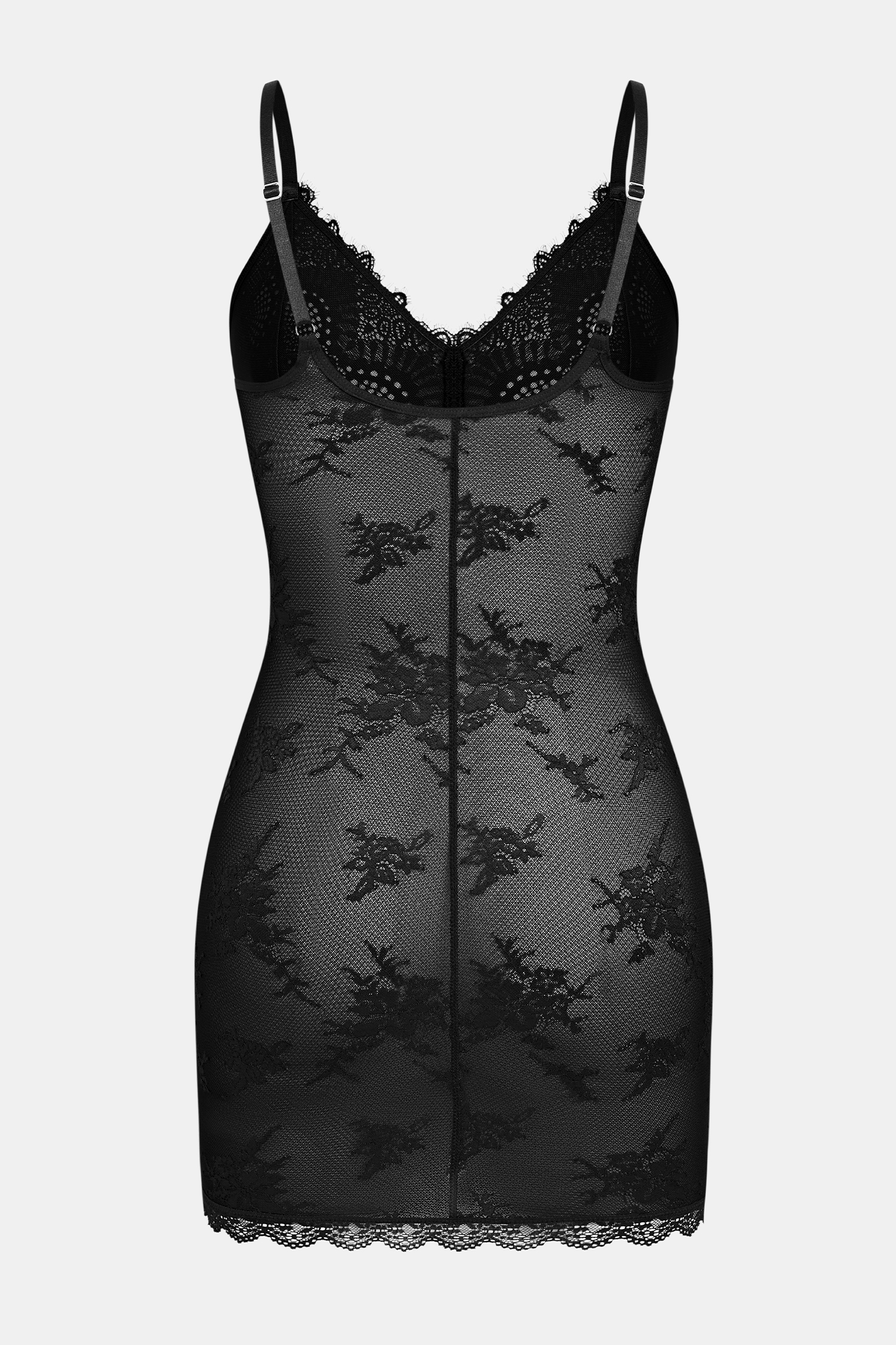 Schwarzes Shapewear-Bügel-Minikleid aus Spitze