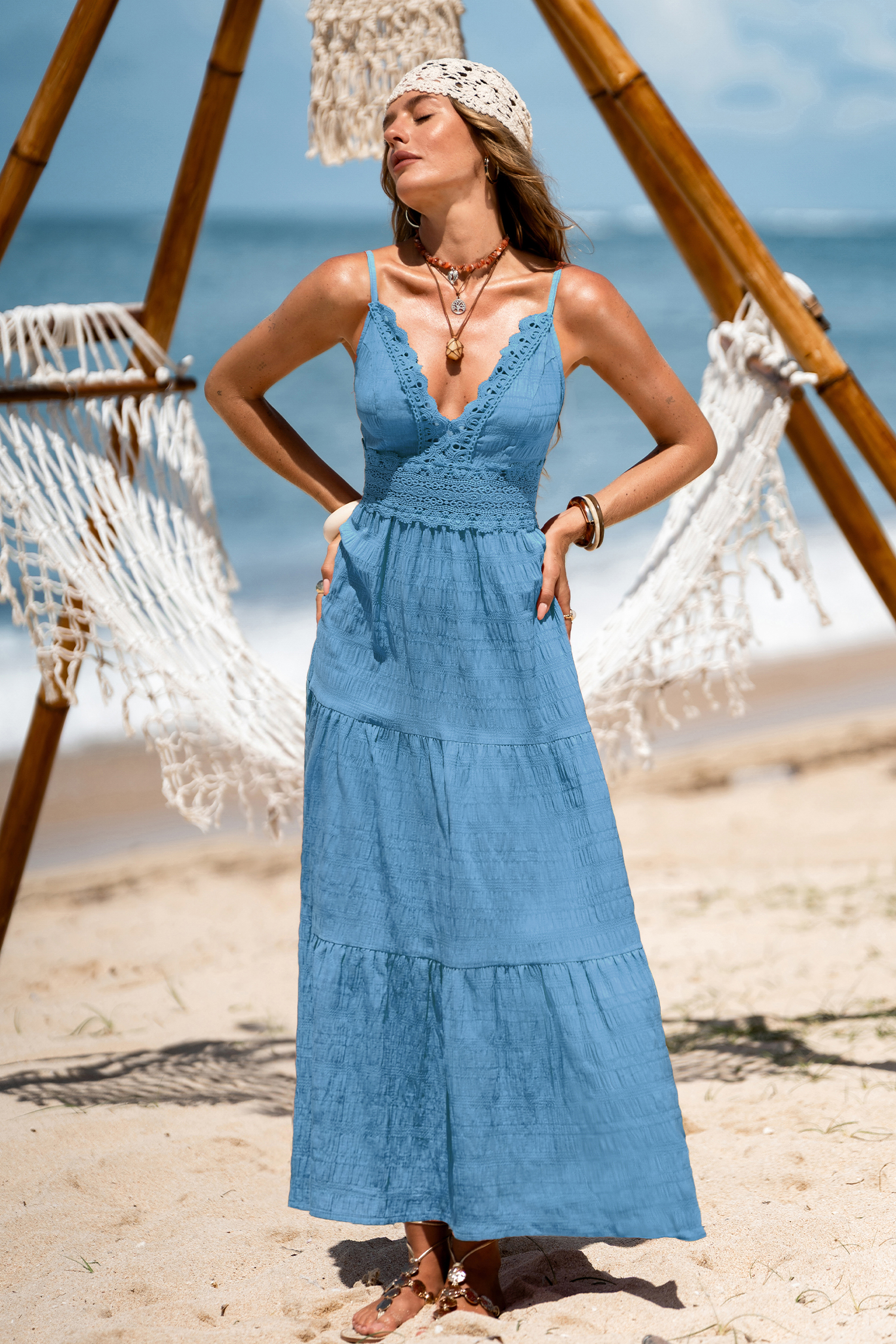 Vacation Glam Blue Maxi Dress