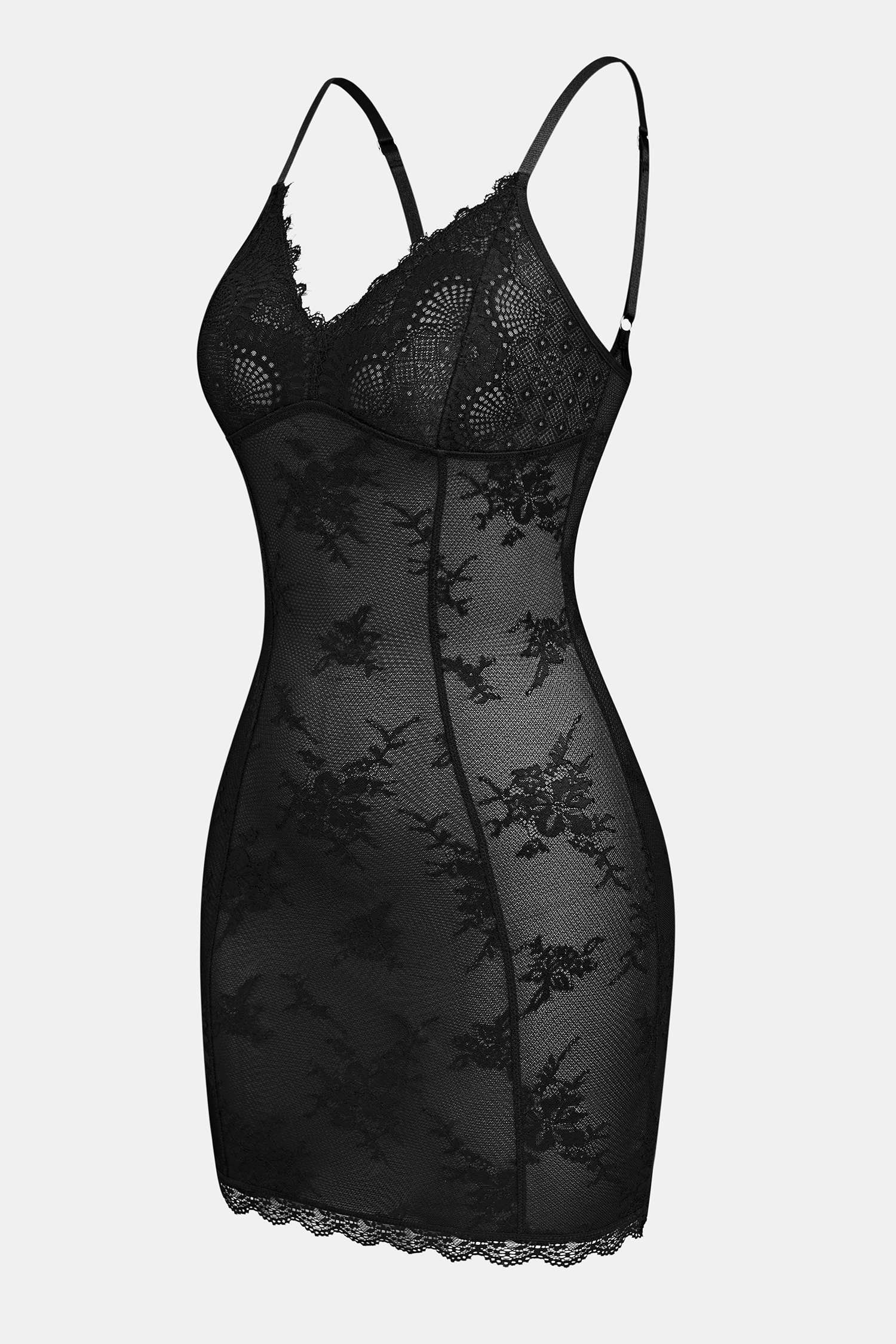 Schwarzes Shapewear-Bügel-Minikleid aus Spitze
