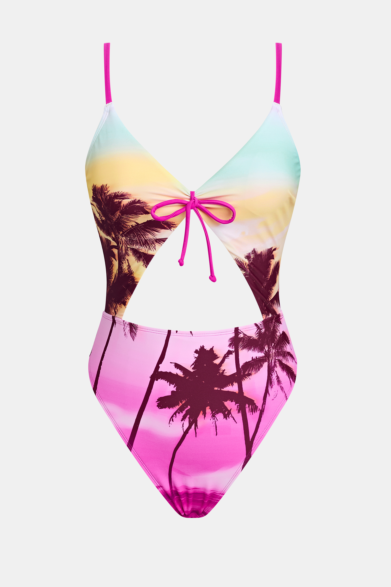 Maillot de bain une pièce tropical à col V et jambe extra haute