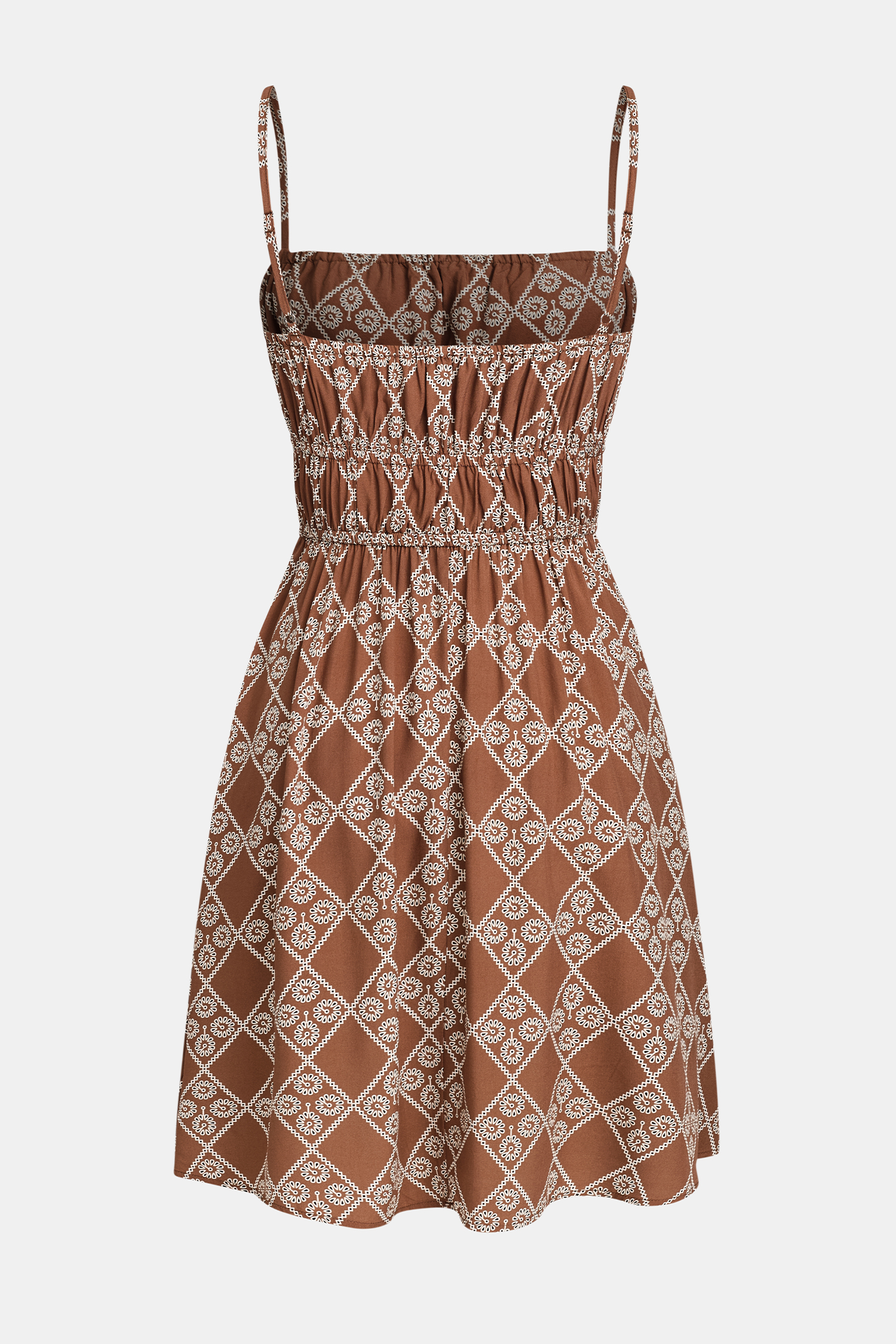 Braunes Boho Mini-Strandkleid mit eckigem Ausschnitt