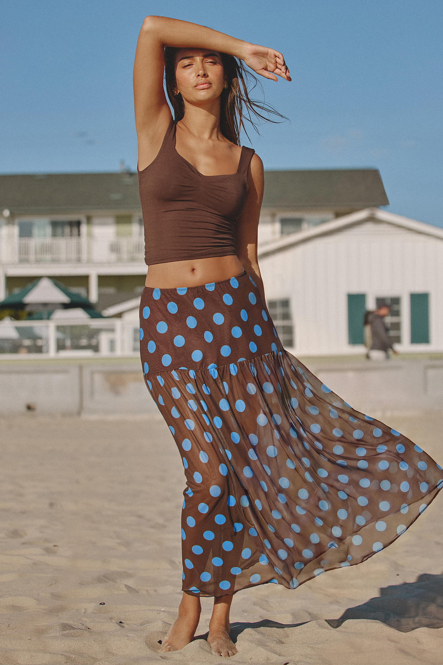 Brauner Polka-Dot Maxi-Strand-Sarong