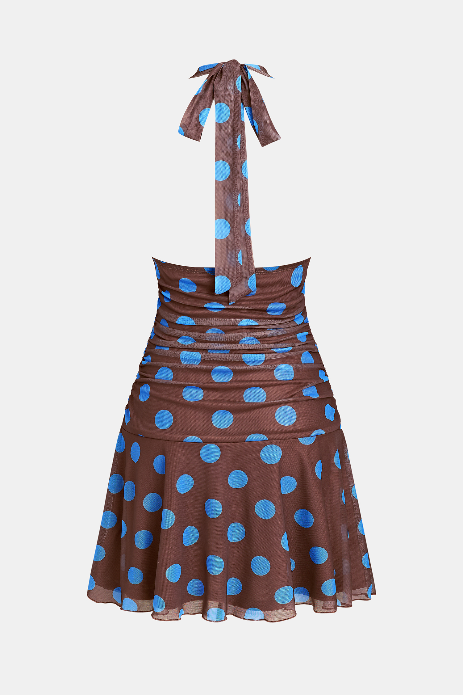 Braunes Polka-Dot Mini-Strandkleid mit tiefem Ausschnitt