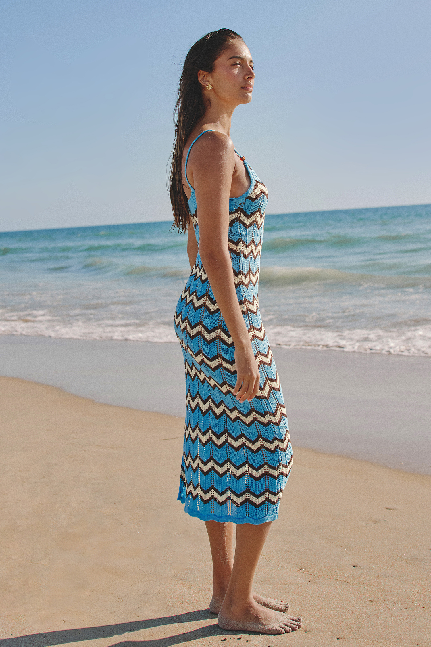 Robe cover up midi rayée à col scoop et fendue sur le côté