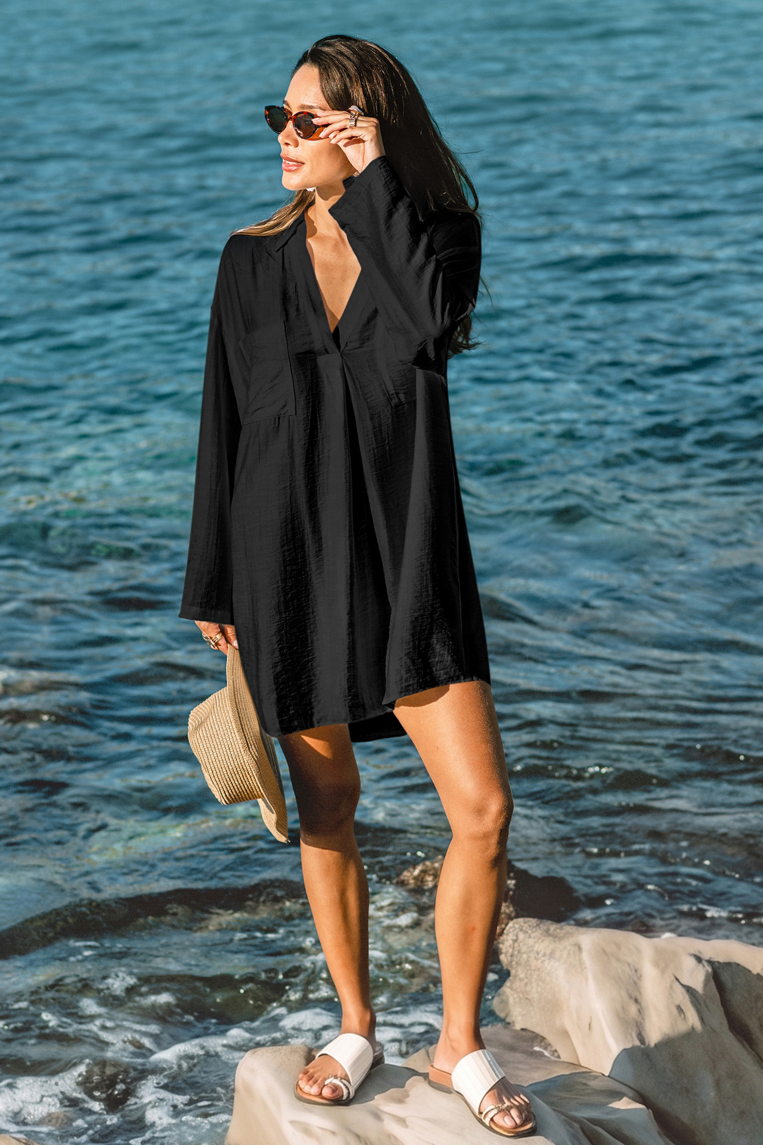 Inner Glow Zwarte Cover-Up Mini Jurk