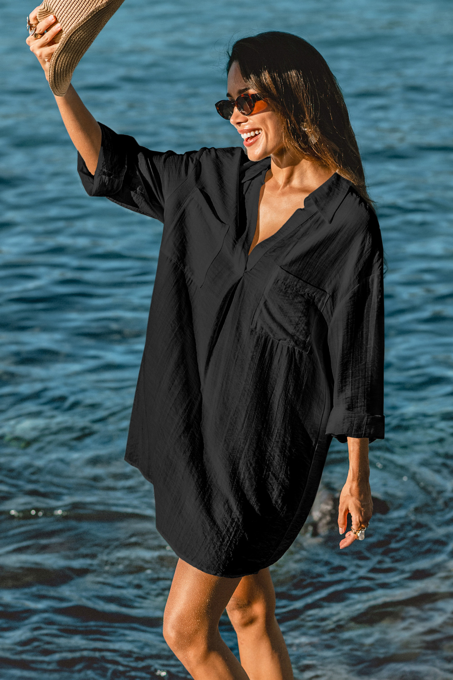 Inner Glow Zwarte Cover-Up Mini Jurk