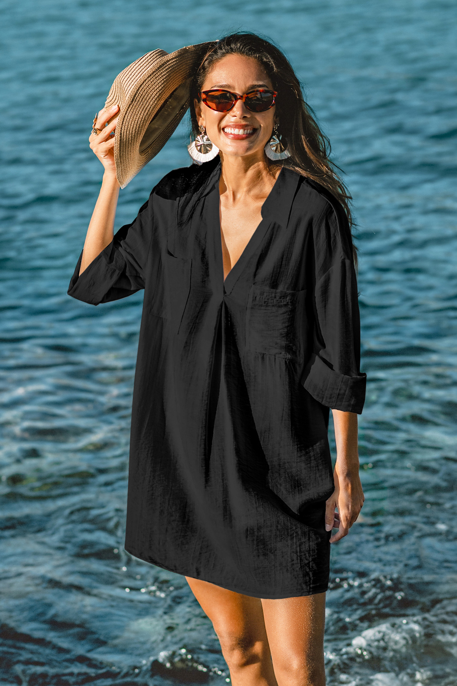 Inner Glow Zwarte Cover-Up Mini Jurk