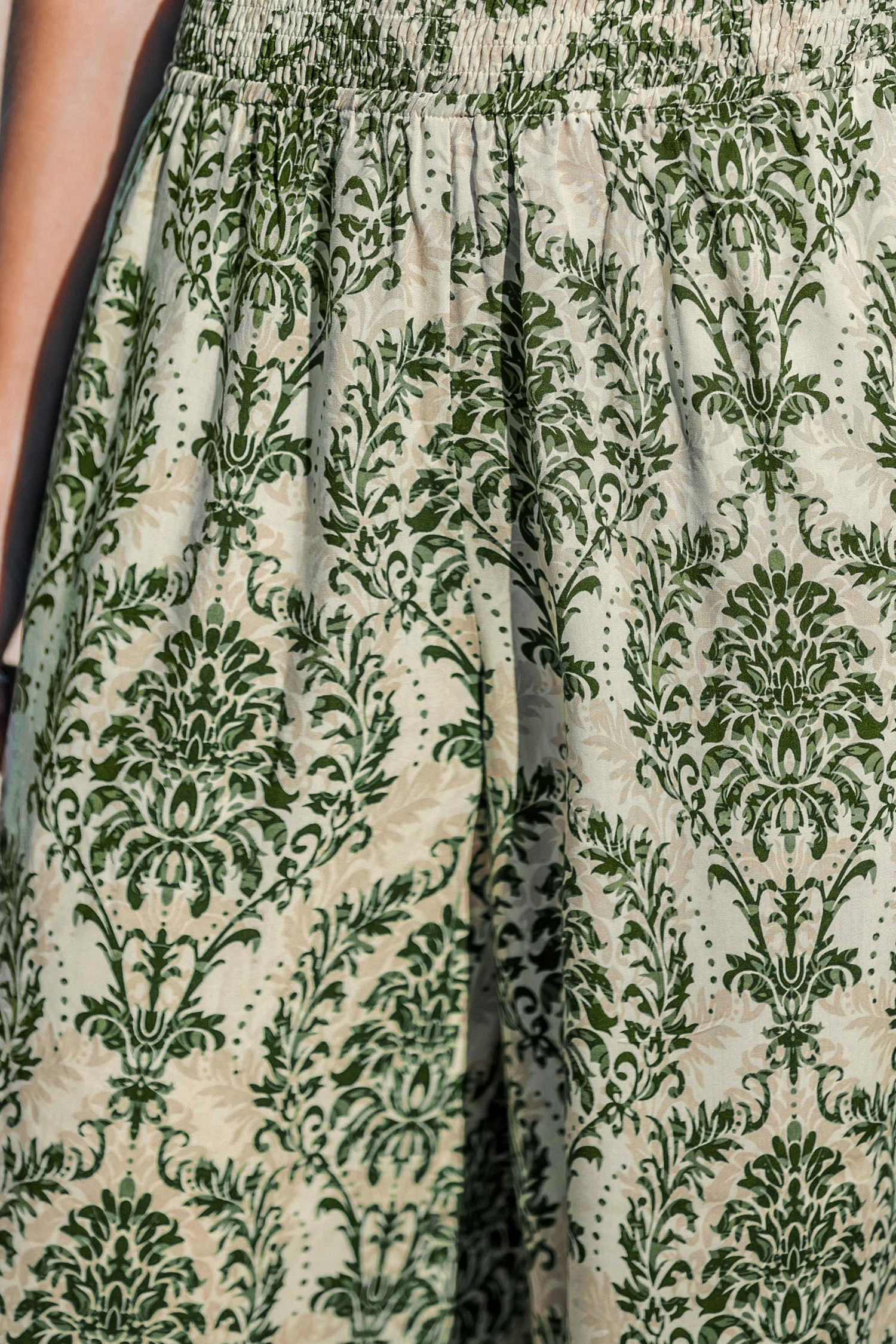 Green Damask Wide Leg Pants