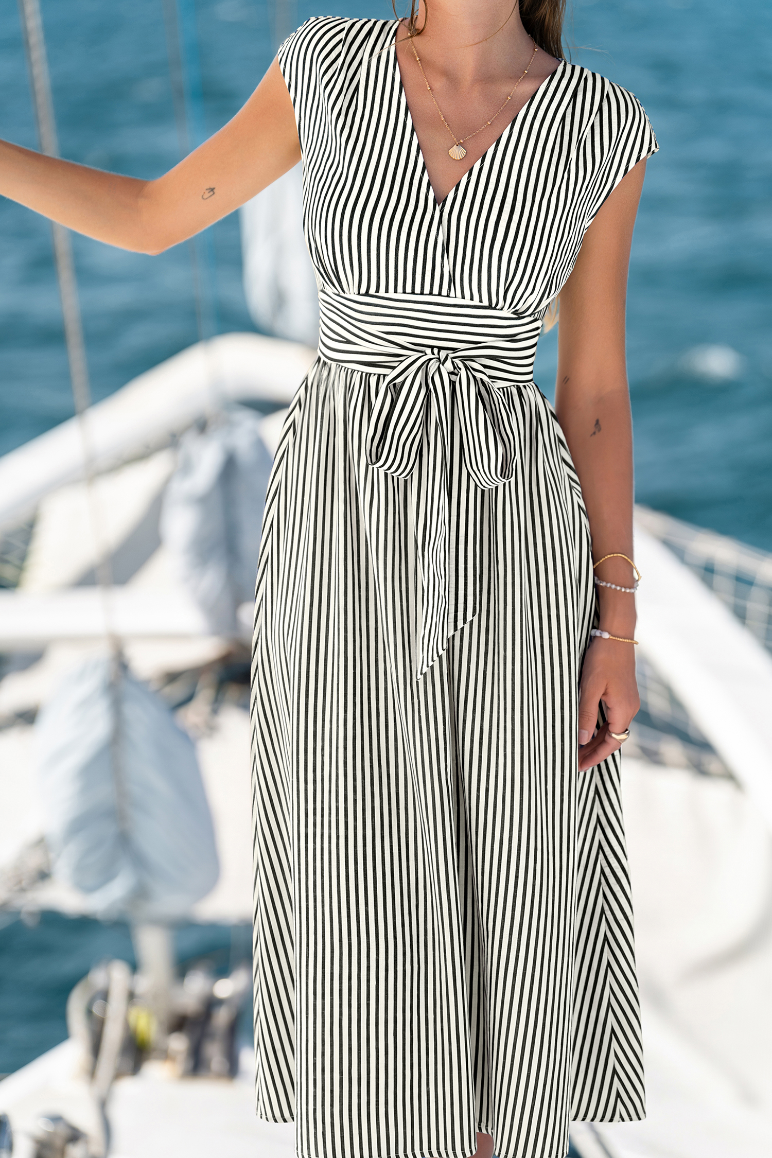 Away for a While Black Striped Maxi Dress