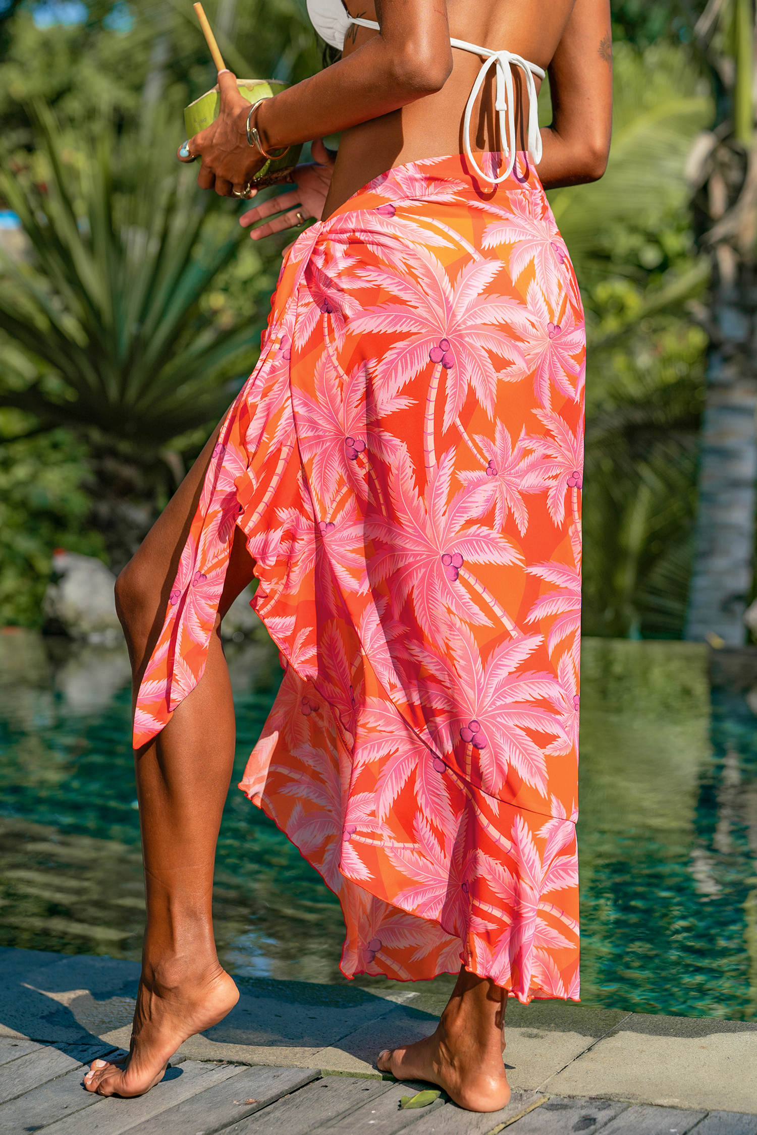 Paréo cover up long tropical à nouer sur le côté