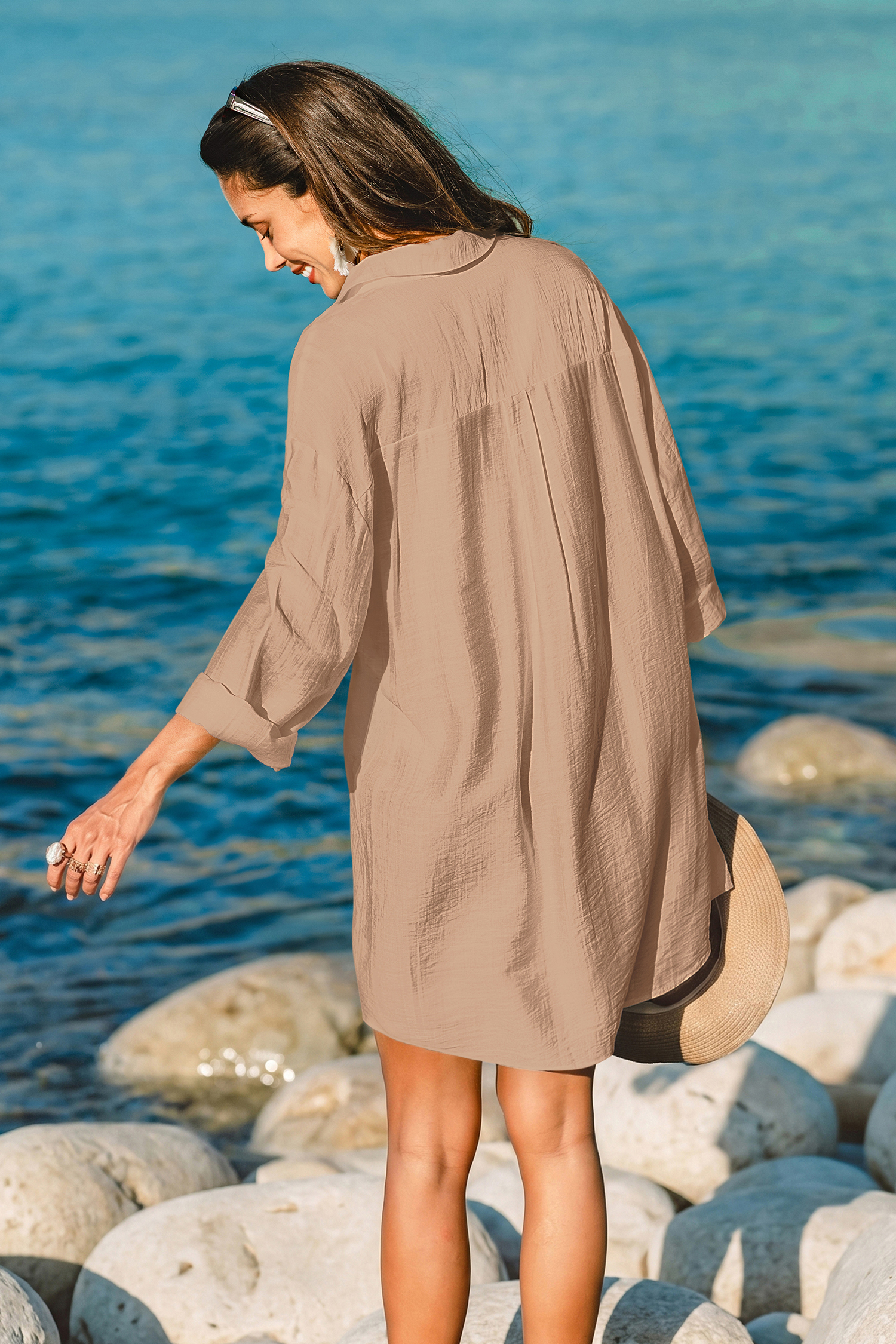 Robe cover up courte kaki à col chemise